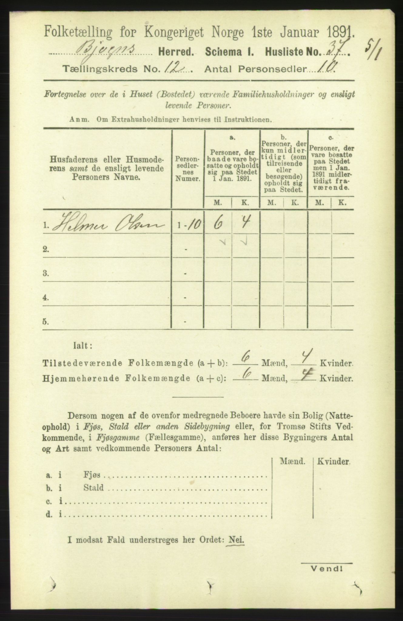 RA, 1891 census for 1627 Bjugn, 1891, p. 3480