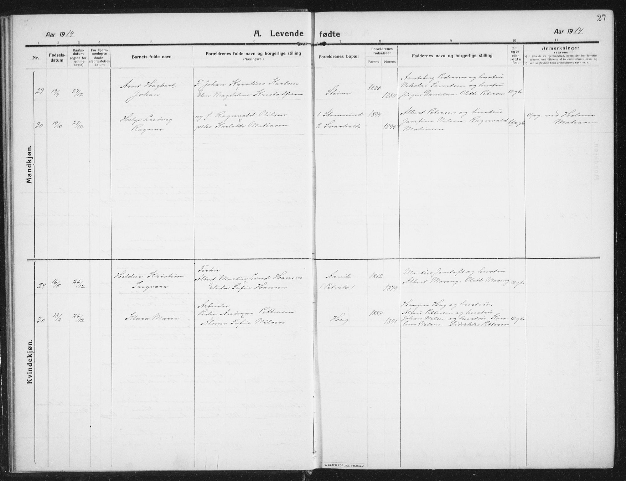 Ministerialprotokoller, klokkerbøker og fødselsregistre - Nordland, AV/SAT-A-1459/882/L1183: Parish register (copy) no. 882C01, 1911-1938, p. 27