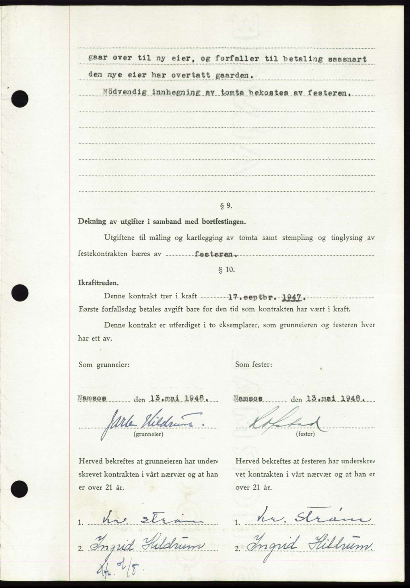 Namdal sorenskriveri, SAT/A-4133/1/2/2C: Mortgage book no. -, 1947-1948, Diary no: : 1033/1948