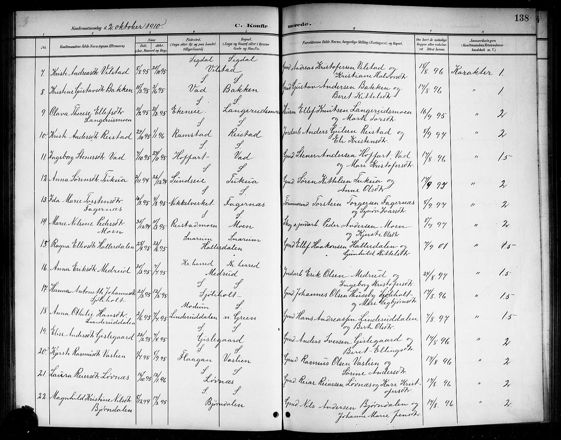 Sigdal kirkebøker, SAKO/A-245/G/Ga/L0006: Parish register (copy) no. I 6, 1901-1916, p. 138