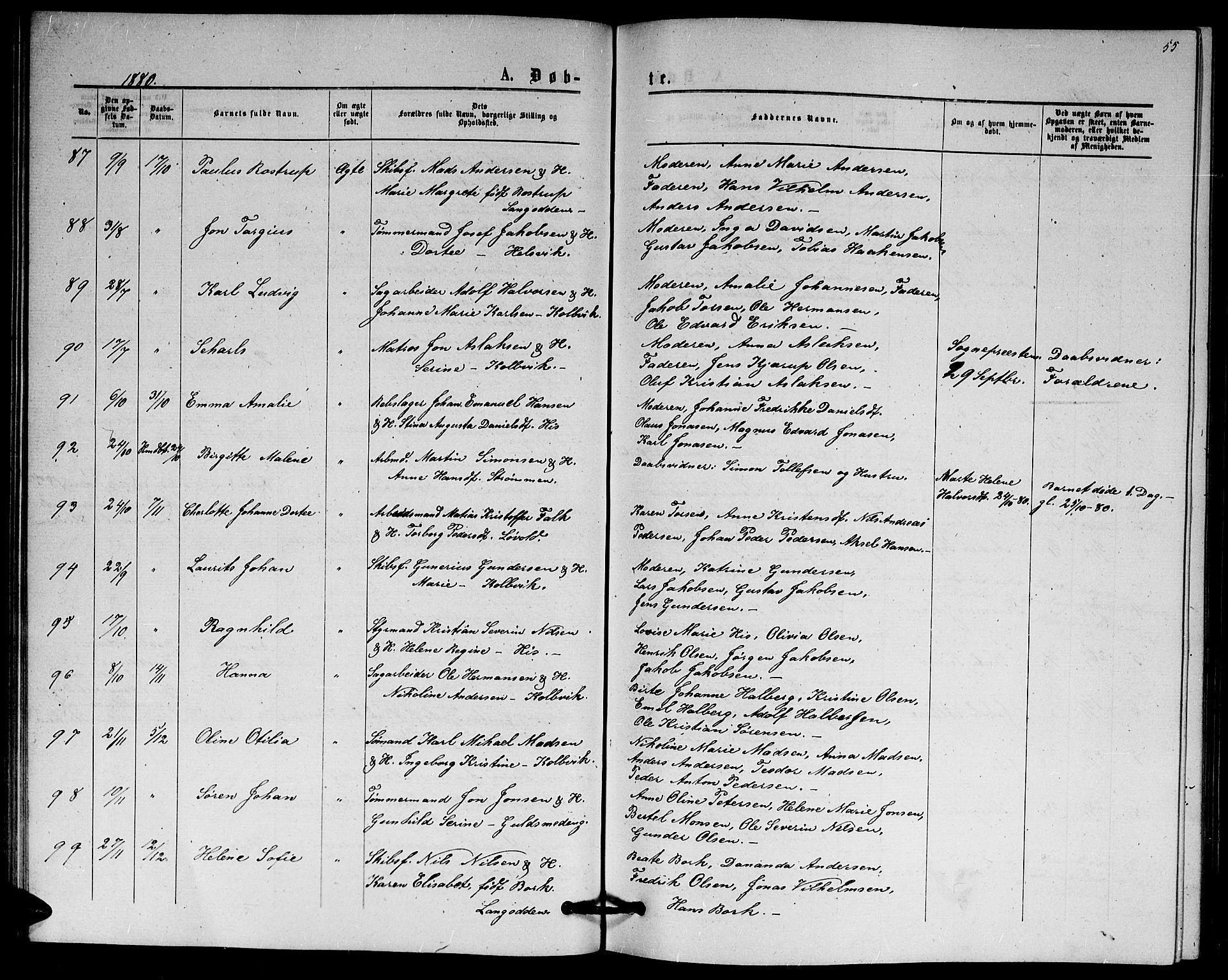 Hisøy sokneprestkontor, AV/SAK-1111-0020/F/Fb/L0002: Parish register (copy) no. B 2, 1873-1885, p. 55