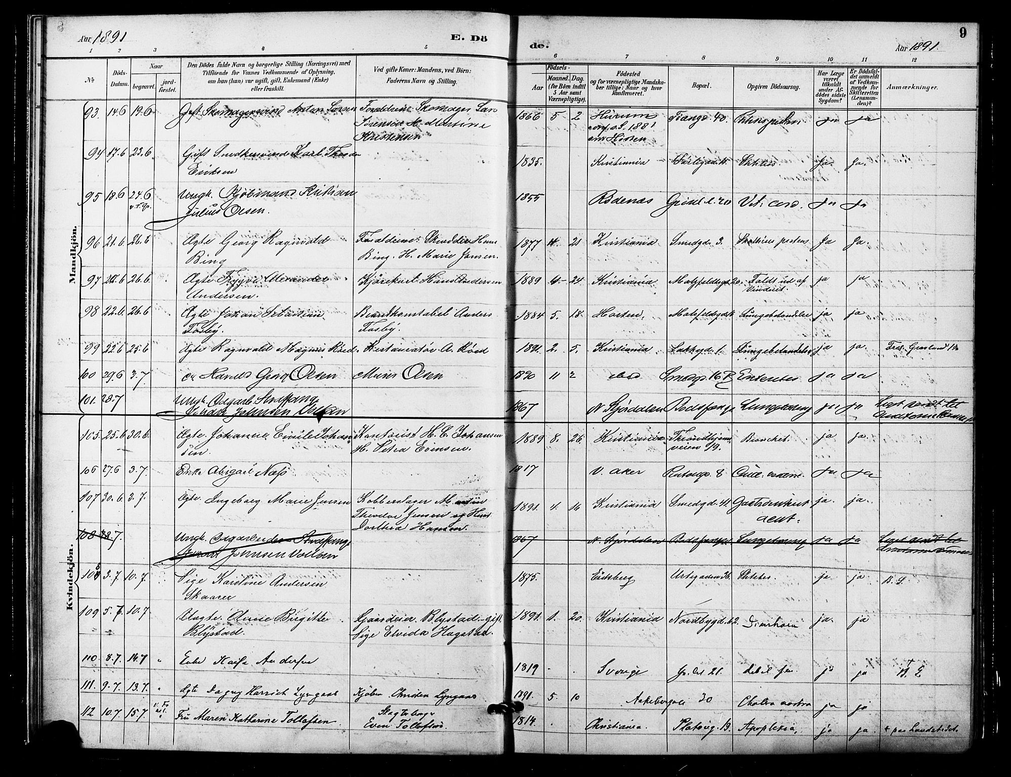 Grønland prestekontor Kirkebøker, SAO/A-10848/F/Fa/L0010: Parish register (official) no. 10, 1891-1898, p. 9