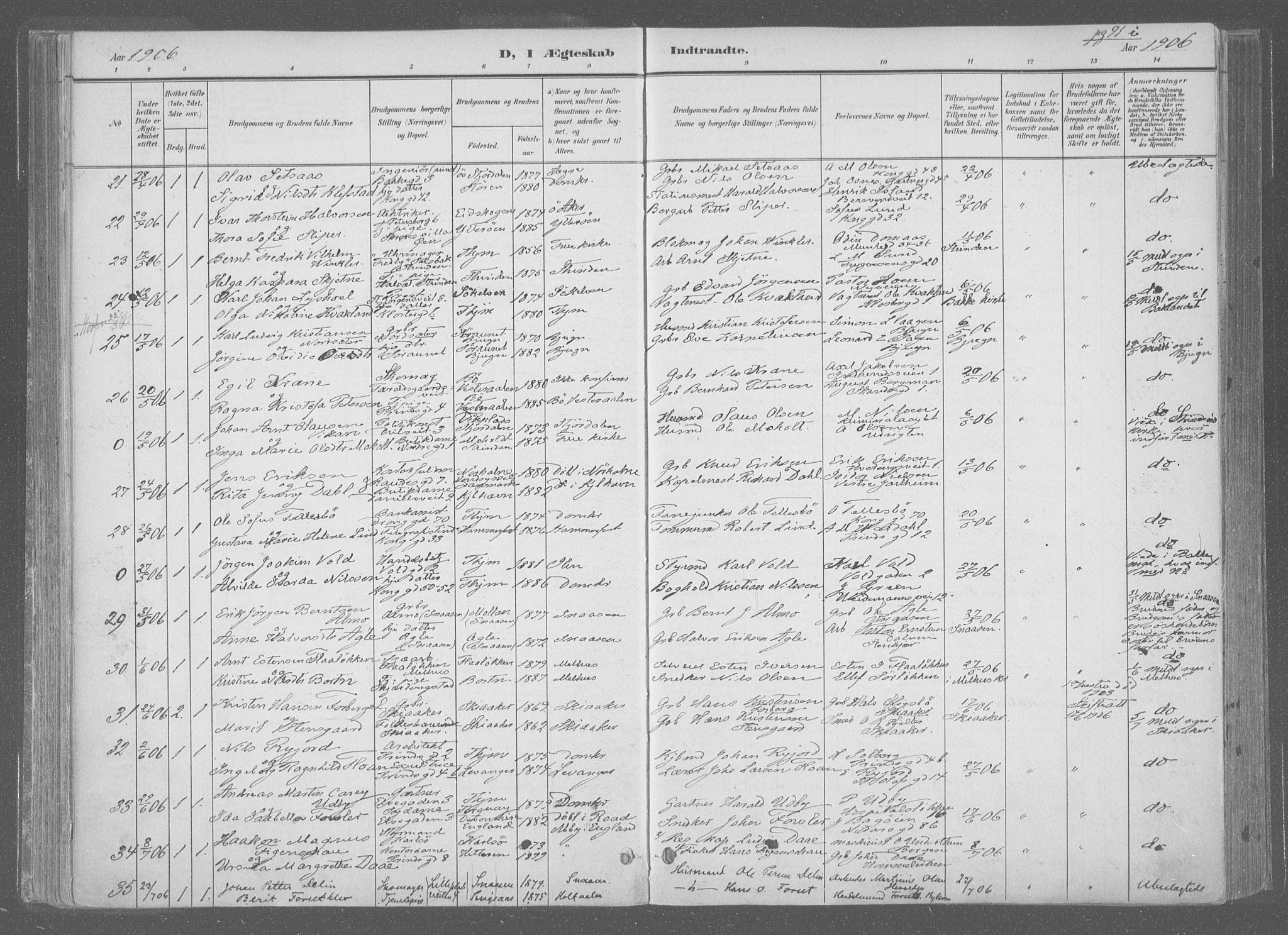 Ministerialprotokoller, klokkerbøker og fødselsregistre - Sør-Trøndelag, SAT/A-1456/601/L0064: Parish register (official) no. 601A31, 1891-1911, p. 91i