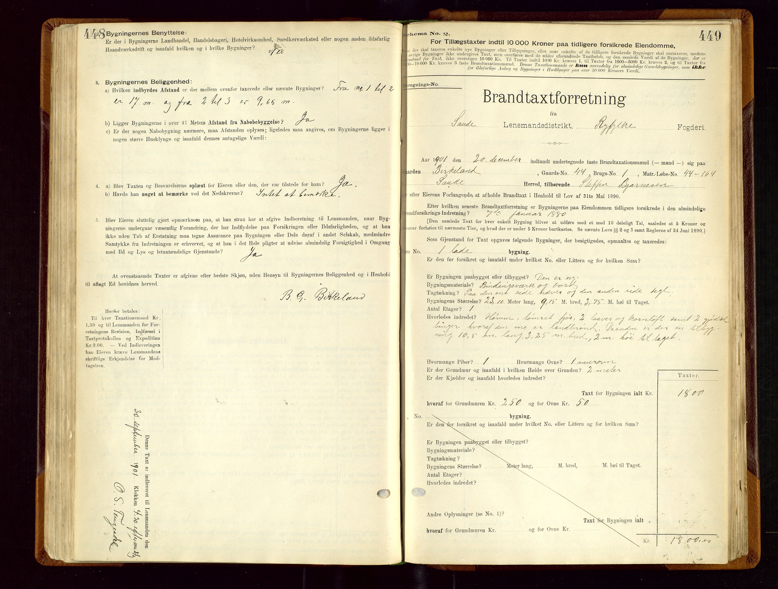 Sauda lensmannskontor, SAST/A-100177/Gob/L0001: Branntakstprotokoll - skjematakst, 1894-1914, p. 448-449