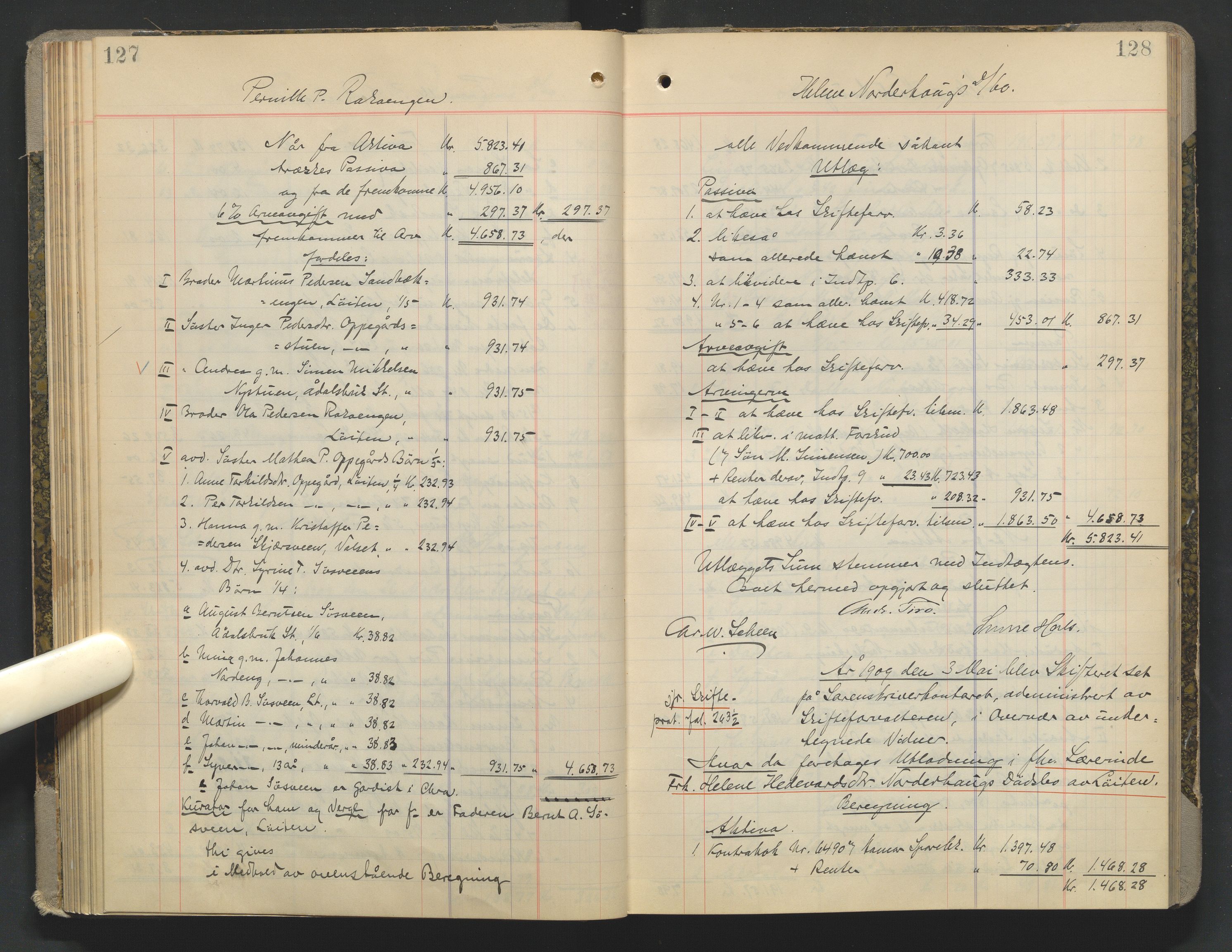 Sør-Hedmark sorenskriveri, AV/SAH-TING-014/J/Ja/Jad/L0003: Skifteutlodningsprotokoll - landet, 1906-1914, p. 127-128