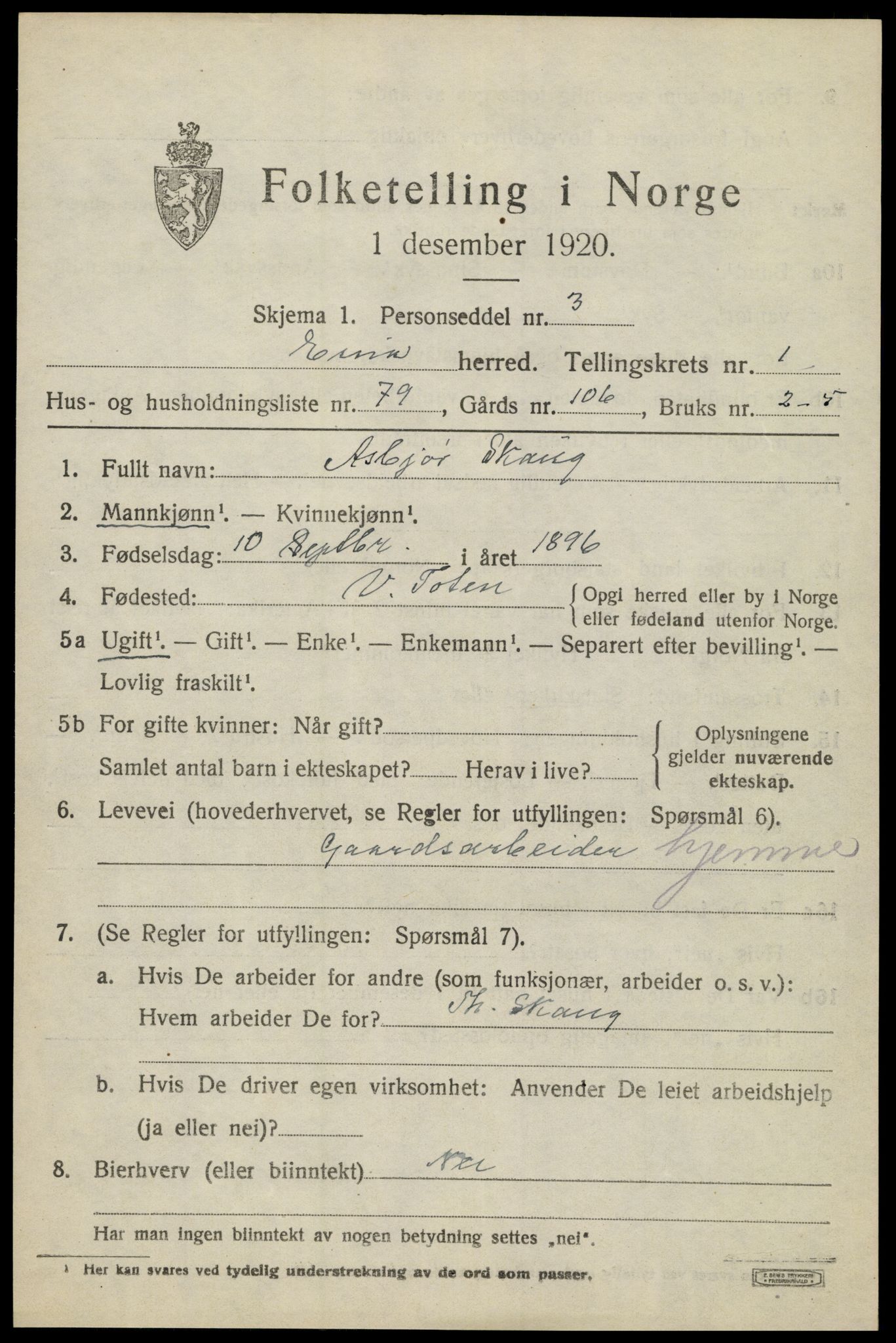 SAH, 1920 census for Eina, 1920, p. 1414