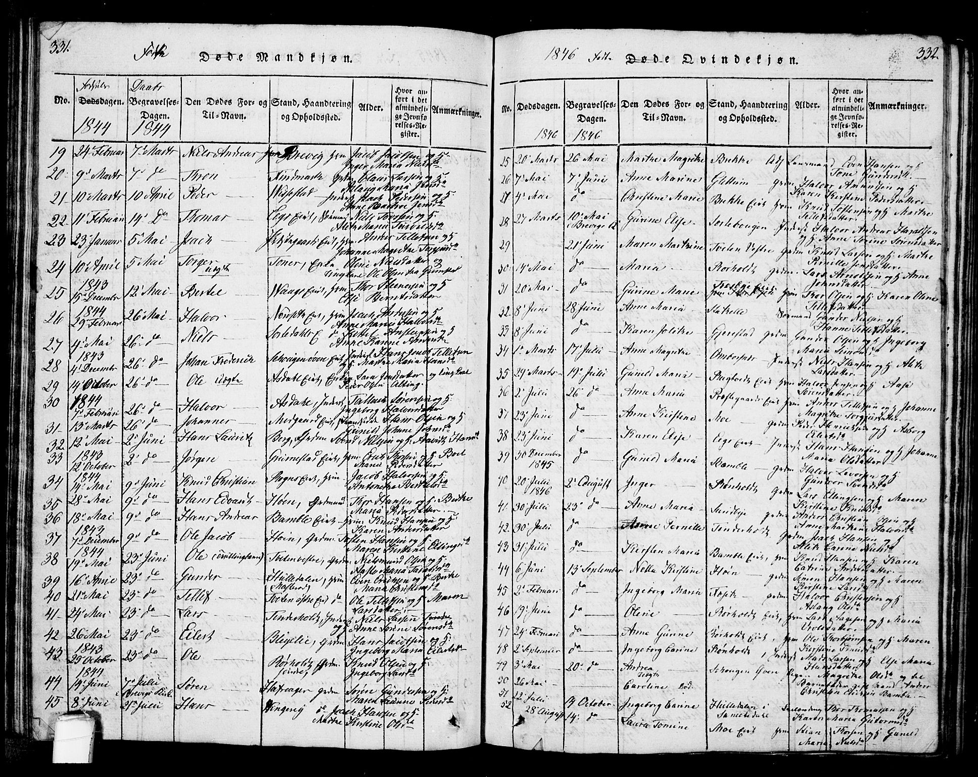 Bamble kirkebøker, AV/SAKO-A-253/G/Ga/L0005: Parish register (copy) no. I 5, 1814-1855, p. 331-332