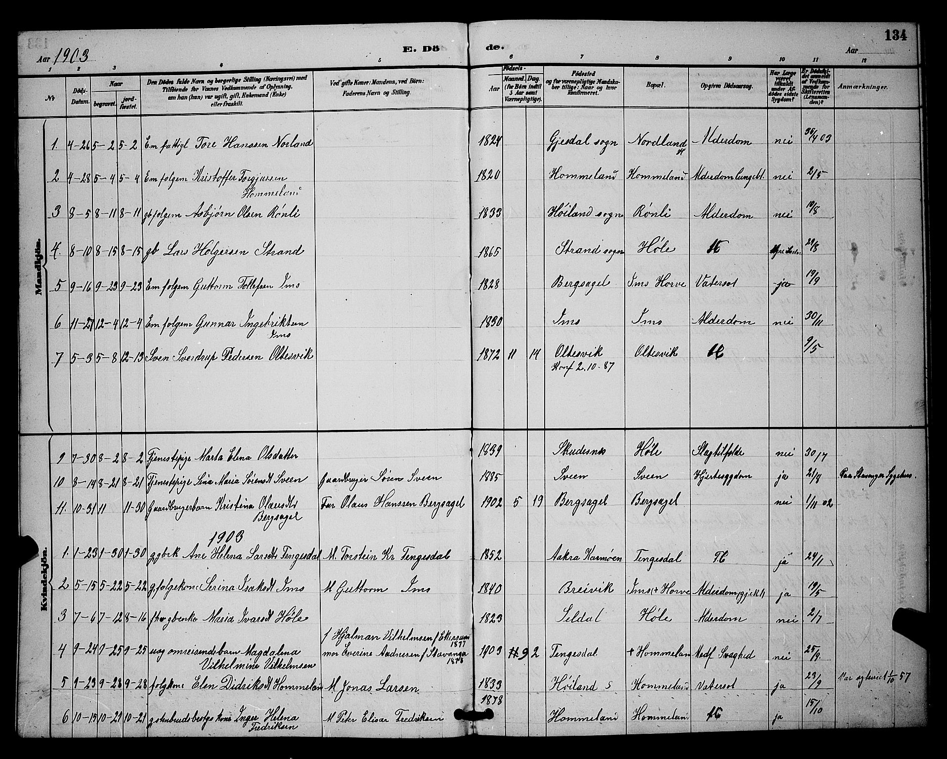 Høgsfjord sokneprestkontor, SAST/A-101624/H/Ha/Hab/L0003: Parish register (copy) no. B 3, 1886-1905, p. 134