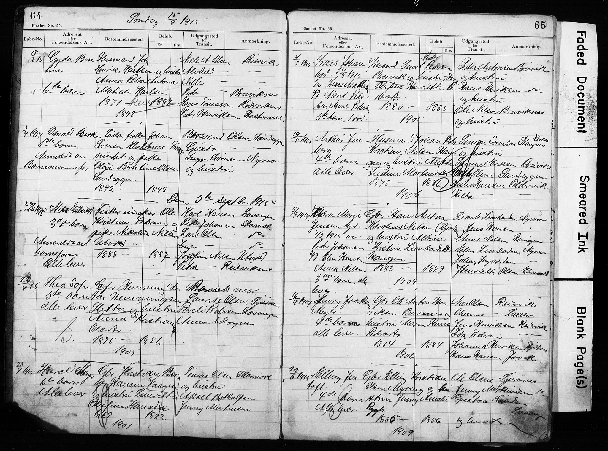 Lyngen sokneprestembete, AV/SATØ-S-1289/H/Ha/L0052/0002: Baptism register no. 52.2, 1915-1928, p. 64-65