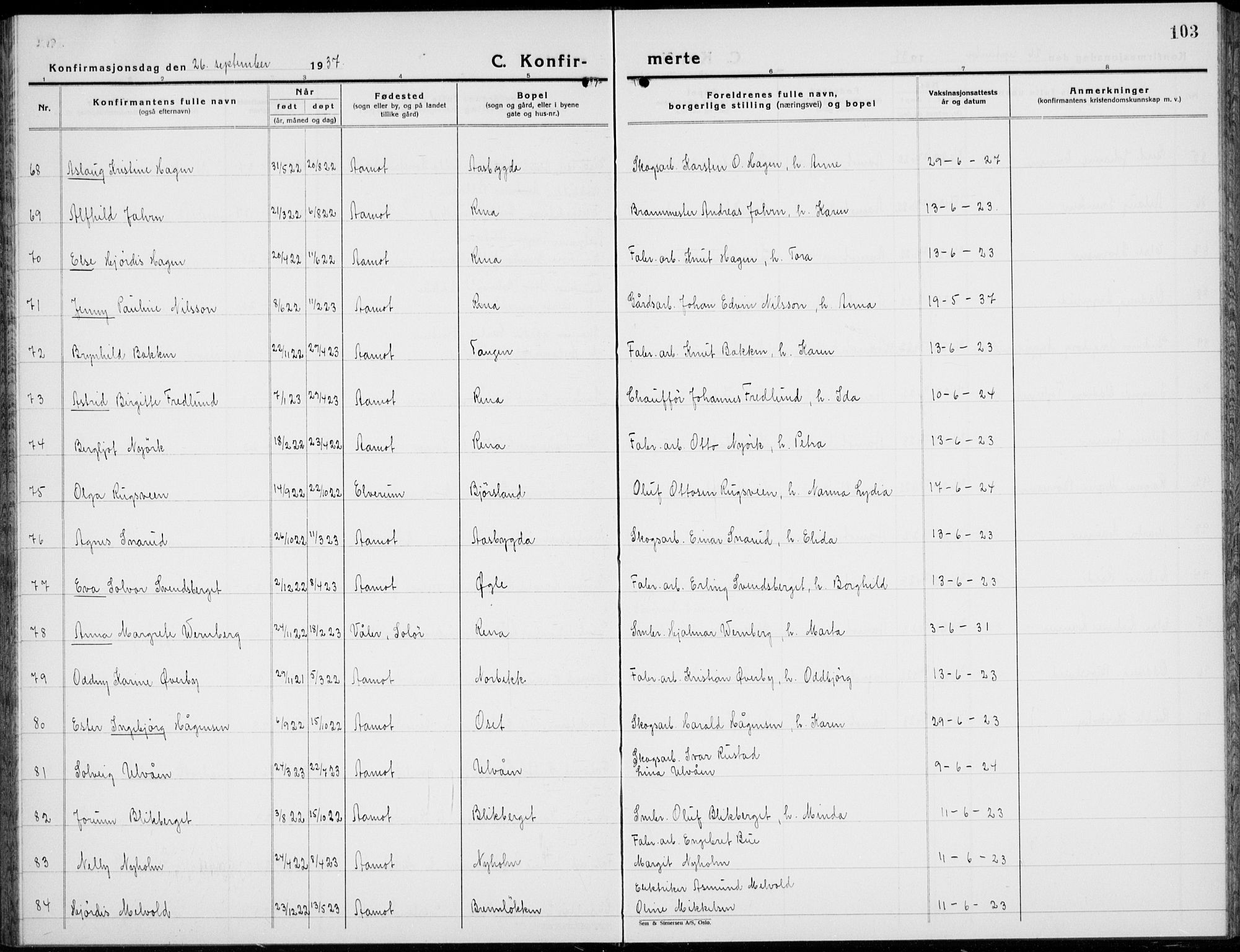 Åmot prestekontor, Hedmark, AV/SAH-PREST-056/H/Ha/Hab/L0006: Parish register (copy) no. 6, 1930-1937, p. 103