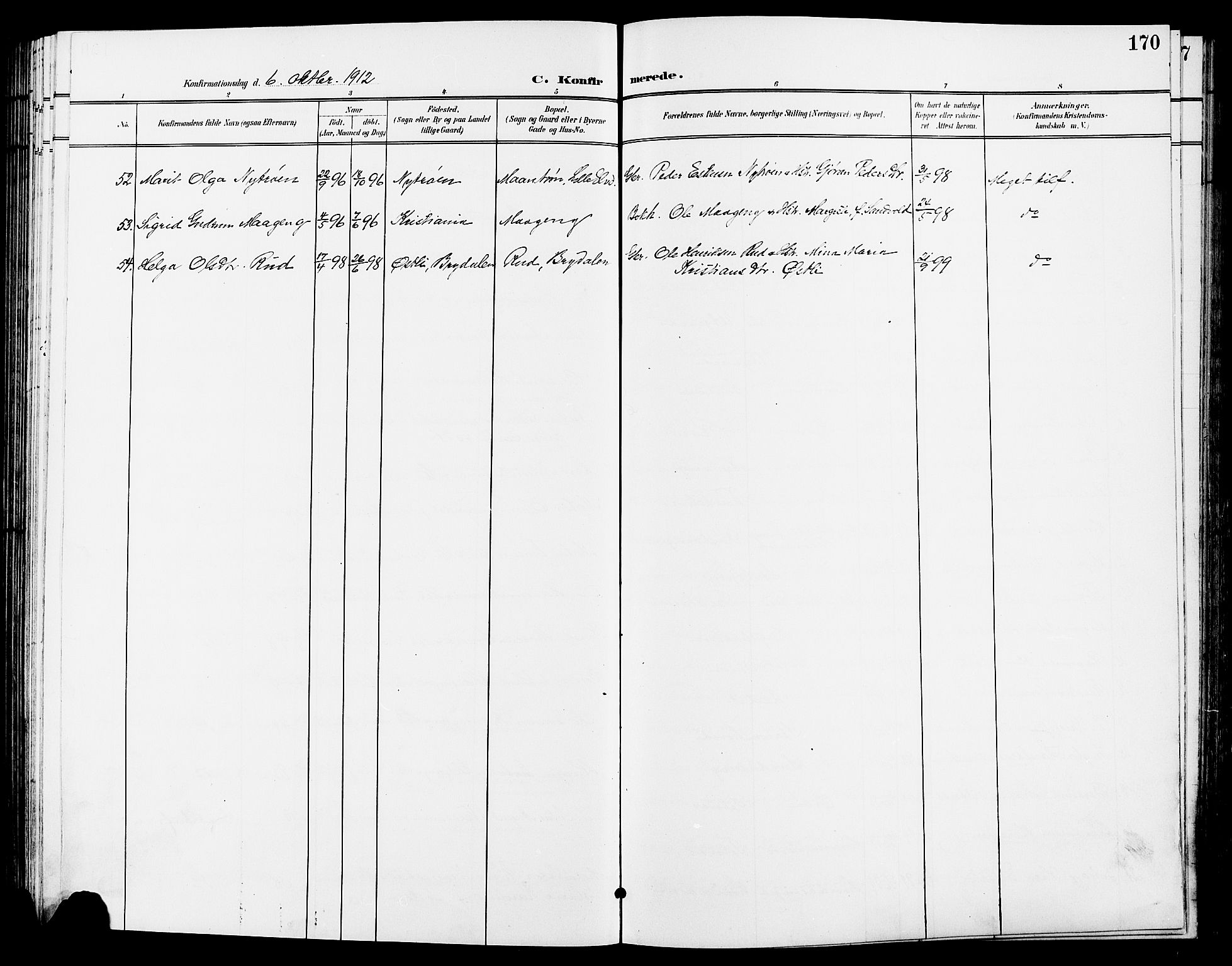 Tynset prestekontor, AV/SAH-PREST-058/H/Ha/Hab/L0009: Parish register (copy) no. 9, 1900-1914, p. 170