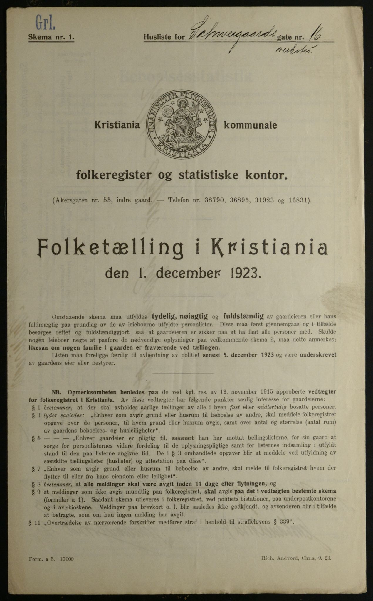 OBA, Municipal Census 1923 for Kristiania, 1923, p. 100756