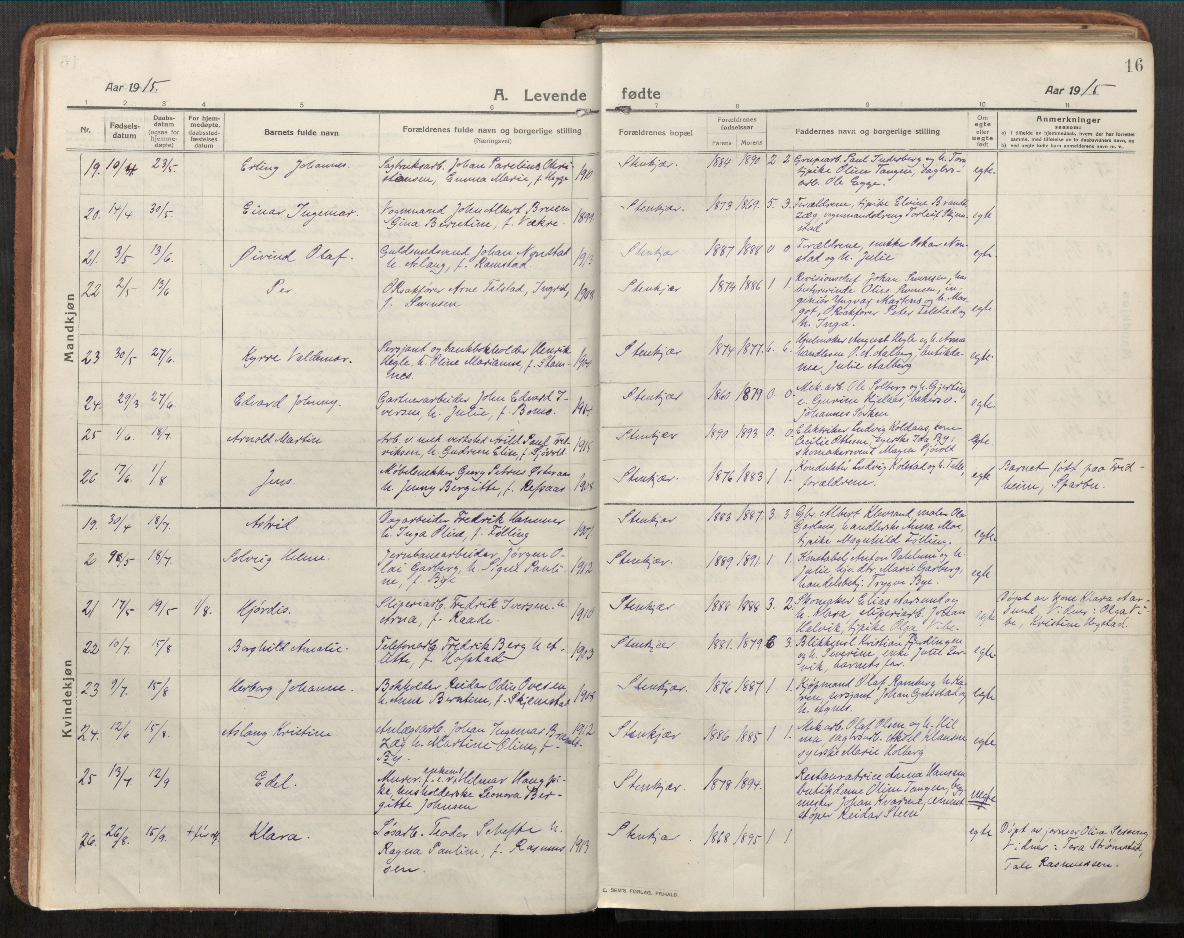 Steinkjer sokneprestkontor, AV/SAT-A-1541/01/H/Ha/Haa/L0003: Parish register (official) no. 3, 1913-1922, p. 16