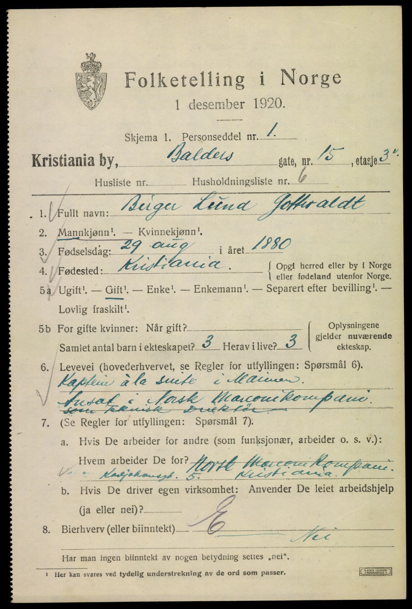 SAO, 1920 census for Kristiania, 1920, p. 150007