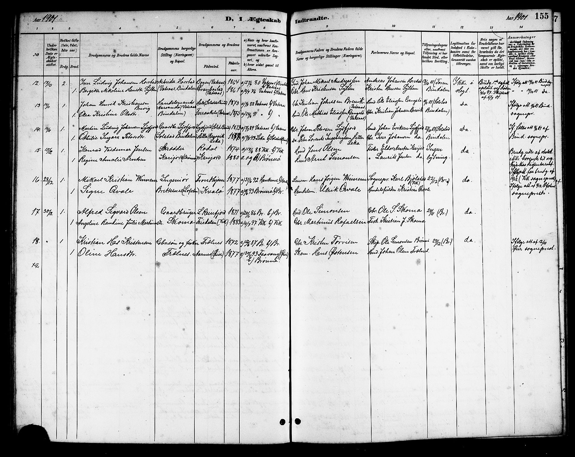 Ministerialprotokoller, klokkerbøker og fødselsregistre - Nordland, SAT/A-1459/813/L0213: Parish register (copy) no. 813C05, 1887-1903, p. 155