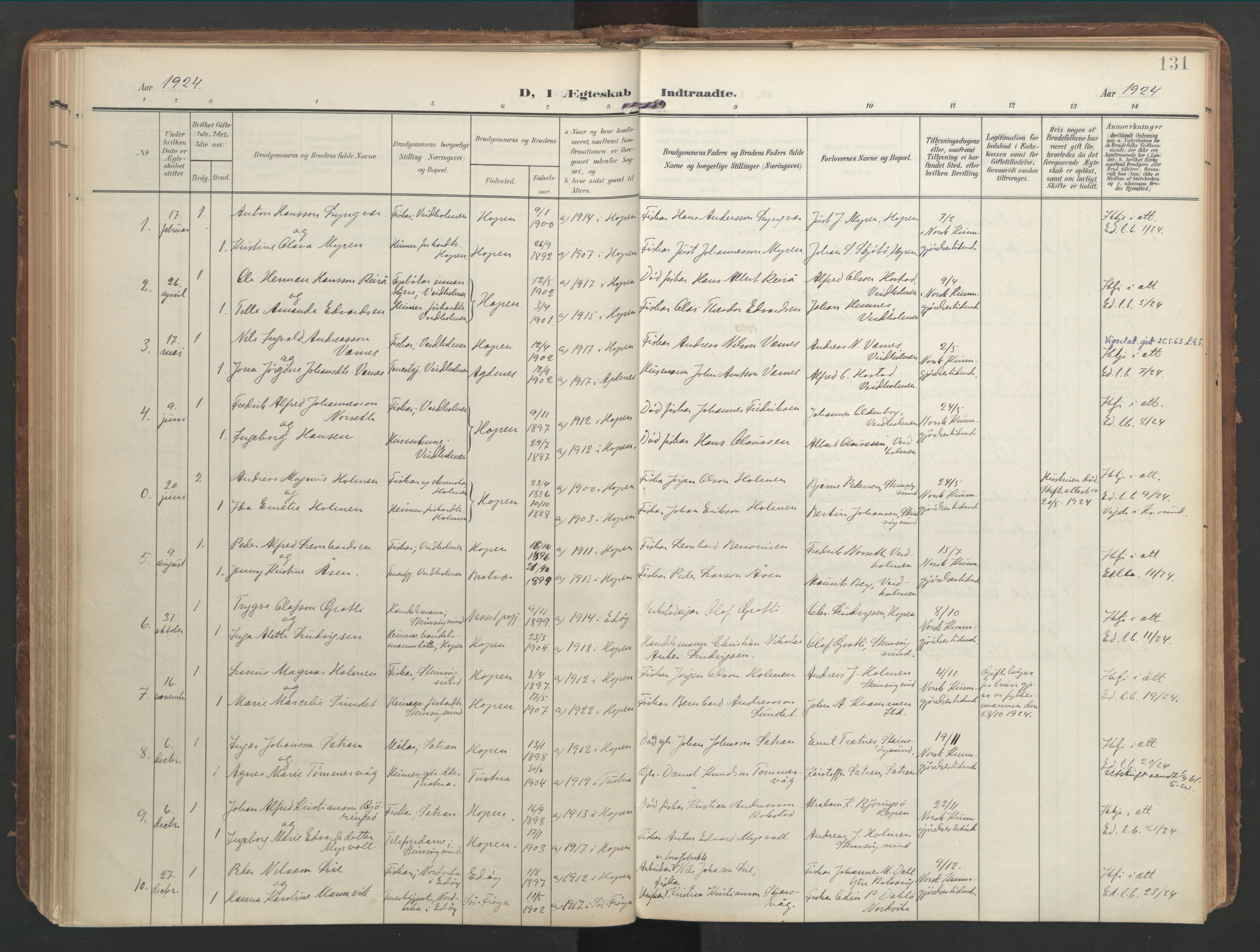 Ministerialprotokoller, klokkerbøker og fødselsregistre - Møre og Romsdal, AV/SAT-A-1454/583/L0955: Parish register (official) no. 583A02, 1907-1926, p. 131