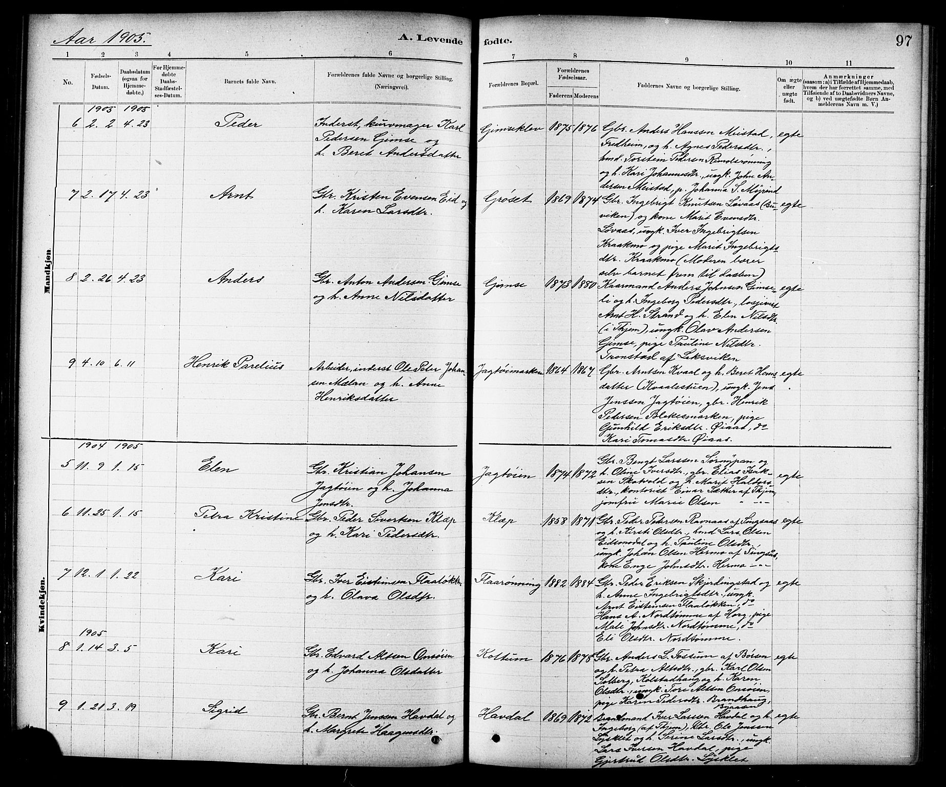Ministerialprotokoller, klokkerbøker og fødselsregistre - Sør-Trøndelag, SAT/A-1456/691/L1094: Parish register (copy) no. 691C05, 1879-1911, p. 97