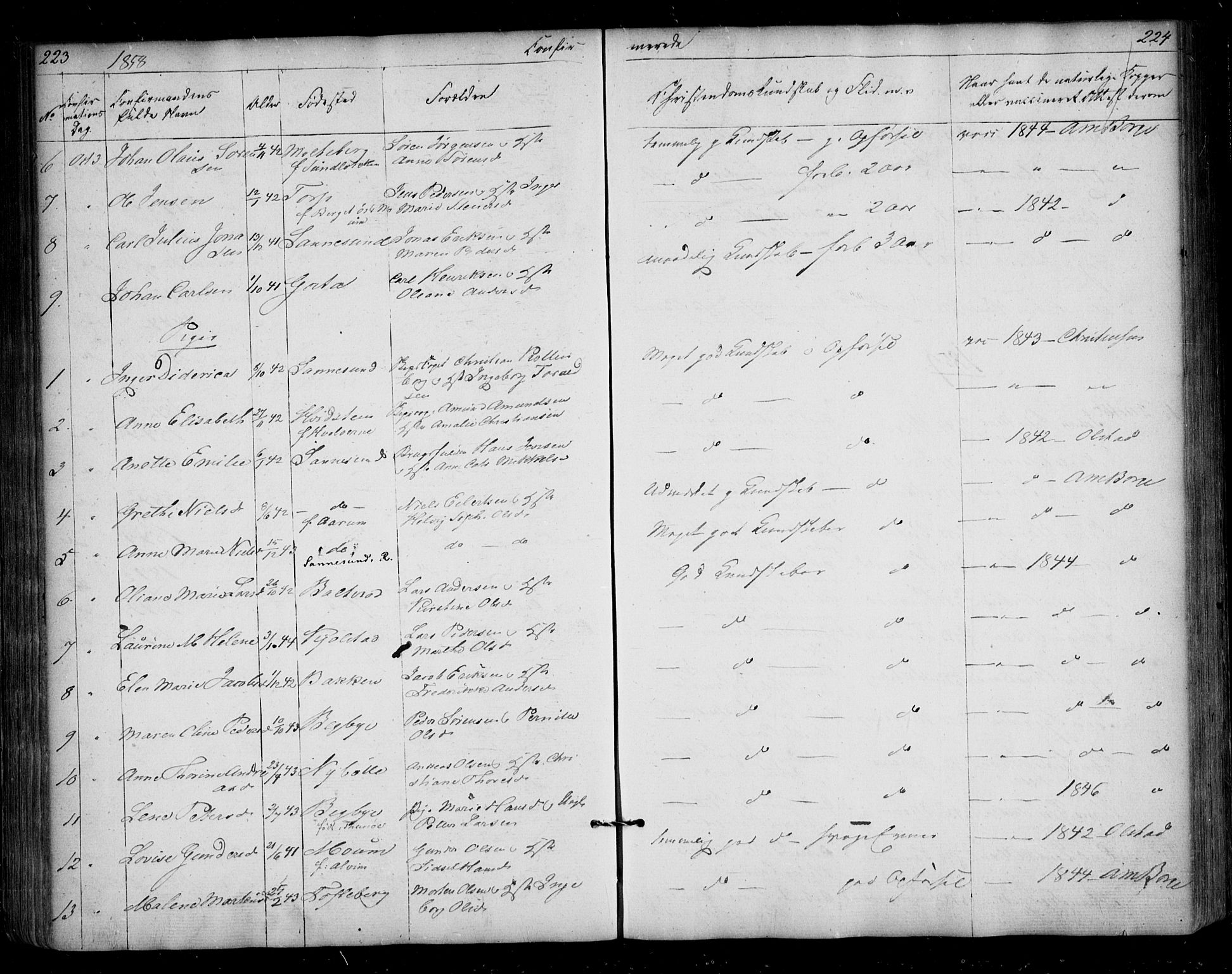 Borge prestekontor Kirkebøker, SAO/A-10903/F/Fa/L0005: Parish register (official) no. I 5, 1848-1860, p. 223-224