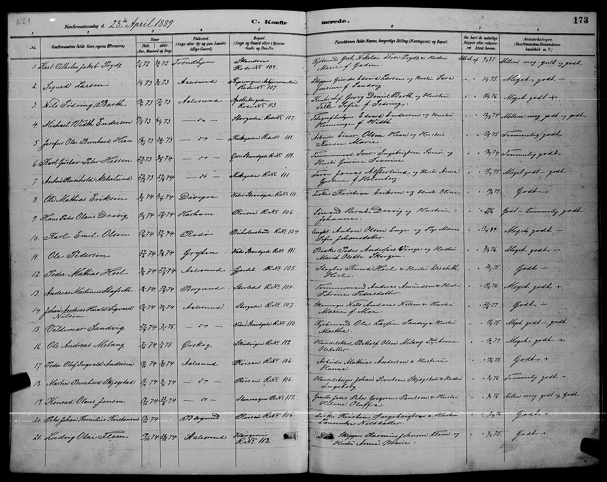 Ministerialprotokoller, klokkerbøker og fødselsregistre - Møre og Romsdal, AV/SAT-A-1454/529/L0467: Parish register (copy) no. 529C04, 1889-1897, p. 173