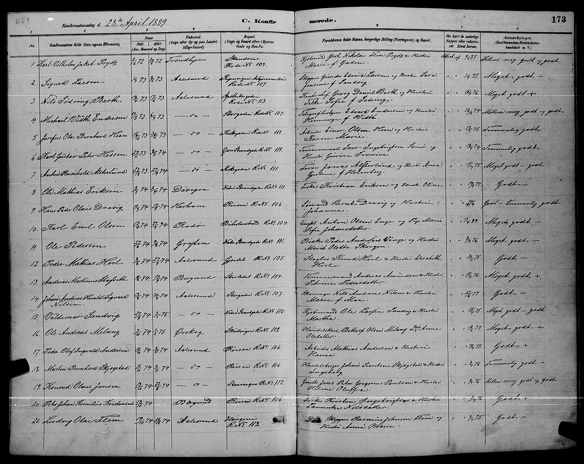 Ministerialprotokoller, klokkerbøker og fødselsregistre - Møre og Romsdal, AV/SAT-A-1454/529/L0467: Parish register (copy) no. 529C04, 1889-1897, p. 173