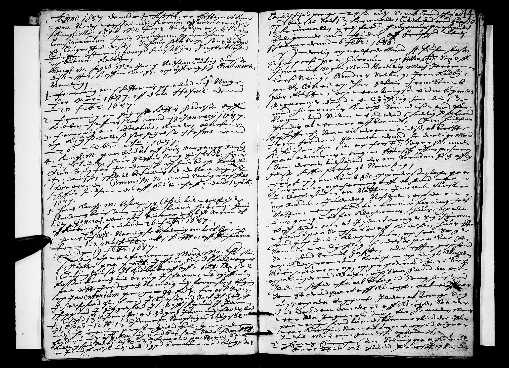 Lier, Røyken og Hurum sorenskriveri, AV/SAKO-A-89/F/Fa/L0028: Tingbok, 1687, p. 13b-14a