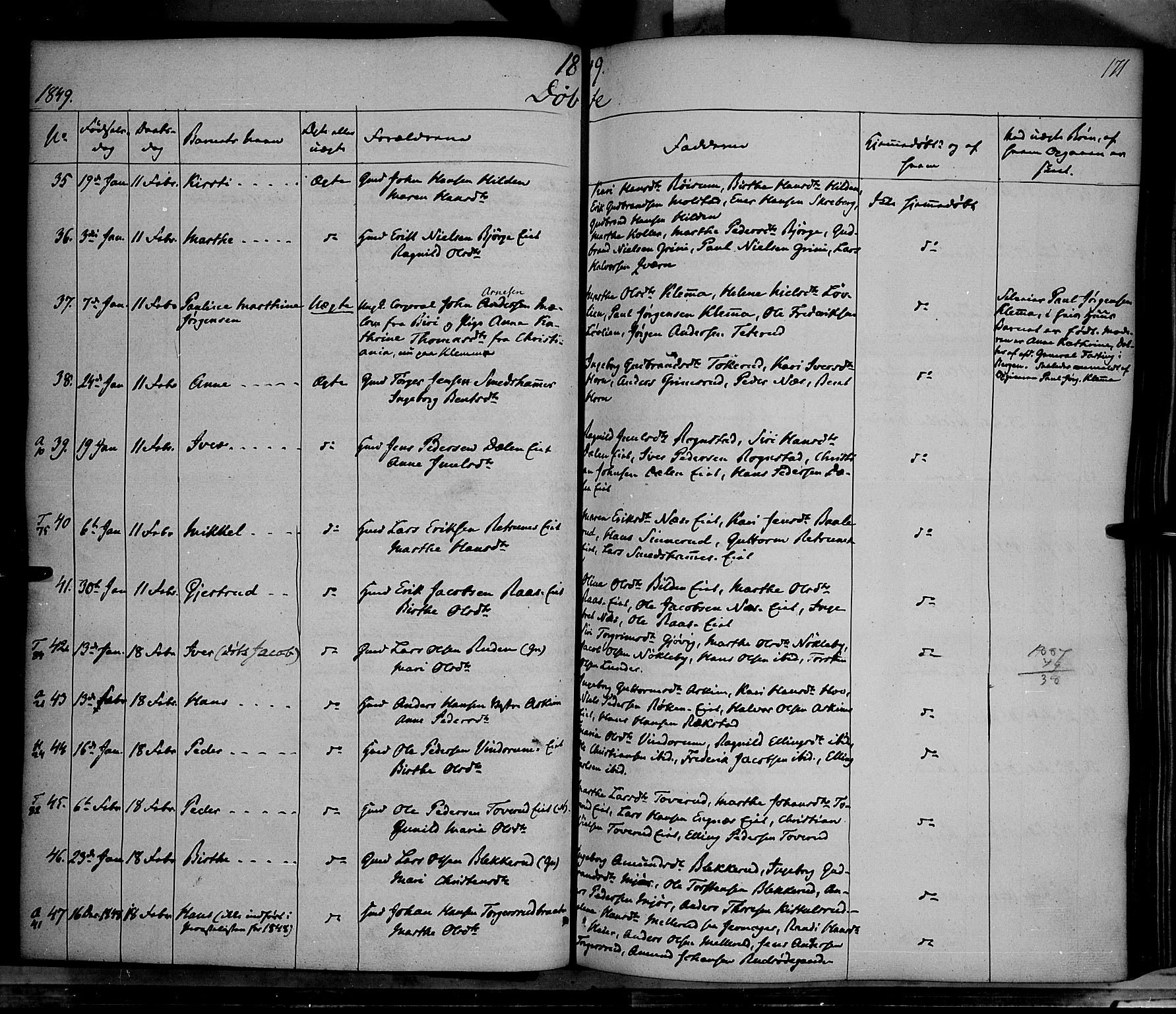 Gran prestekontor, AV/SAH-PREST-112/H/Ha/Haa/L0011: Parish register (official) no. 11, 1842-1856, p. 170-171