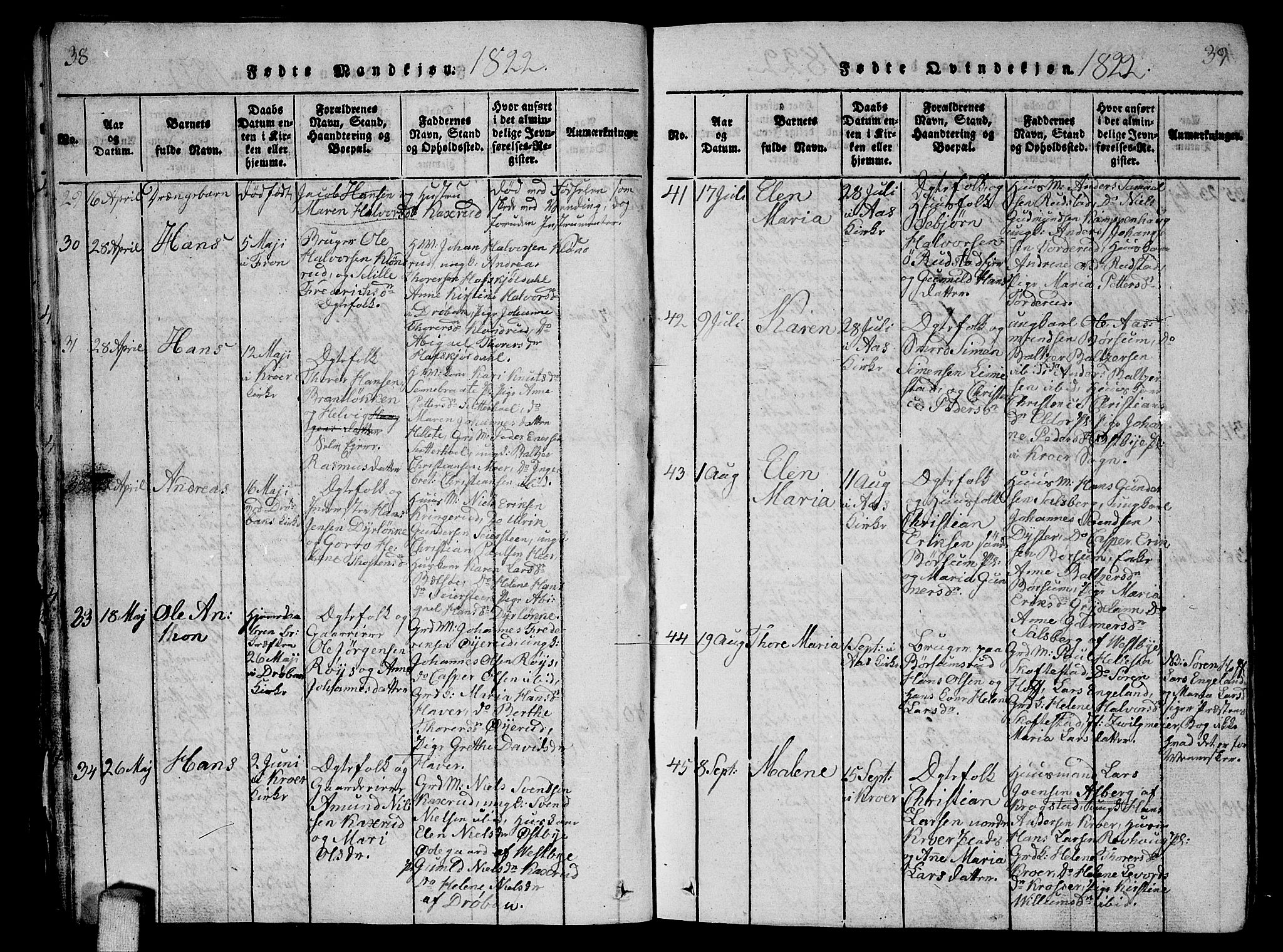 Ås prestekontor Kirkebøker, AV/SAO-A-10894/G/Ga/L0002: Parish register (copy) no. I 2, 1820-1836, p. 38-39