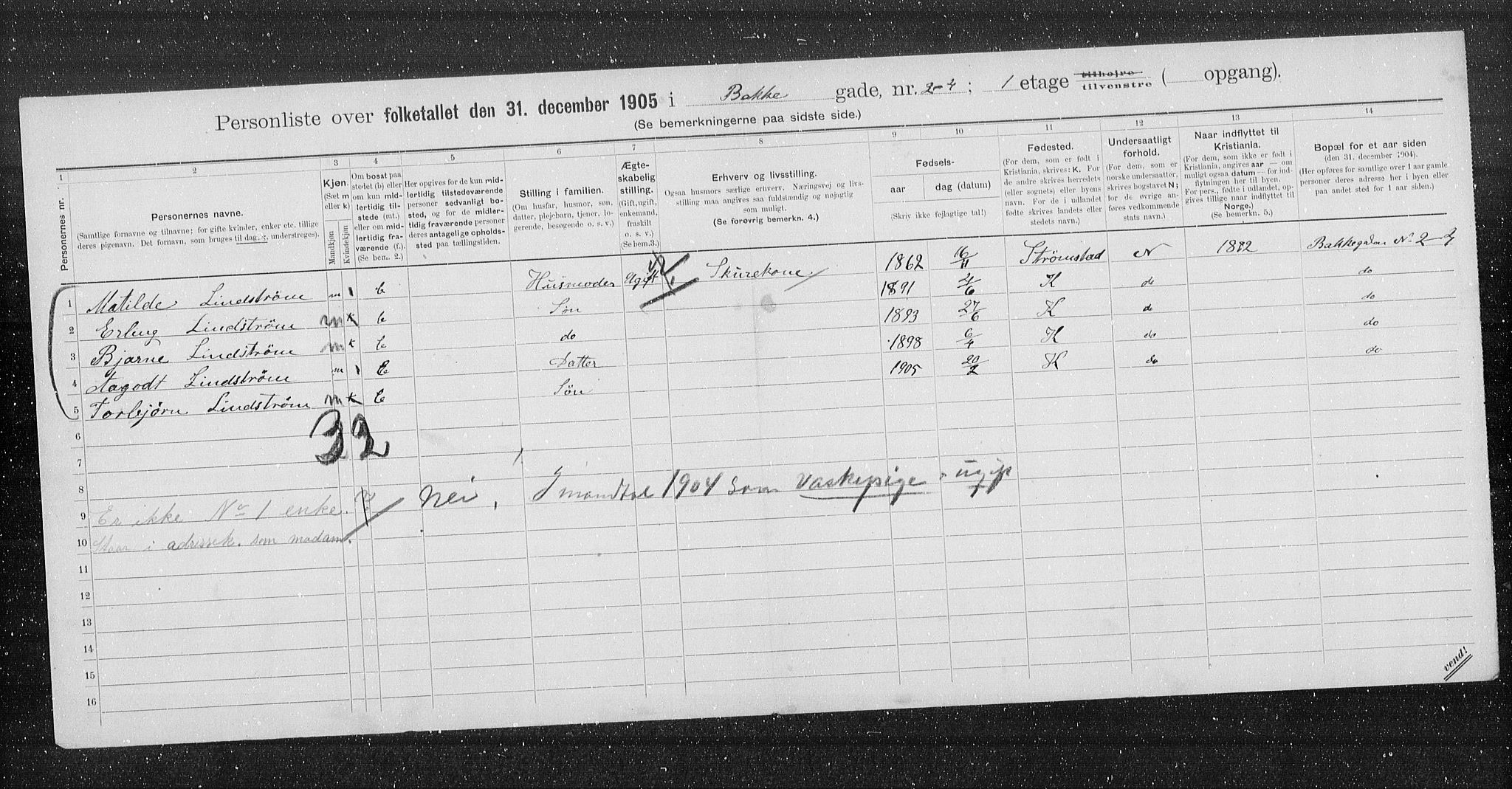 OBA, Municipal Census 1905 for Kristiania, 1905, p. 1356