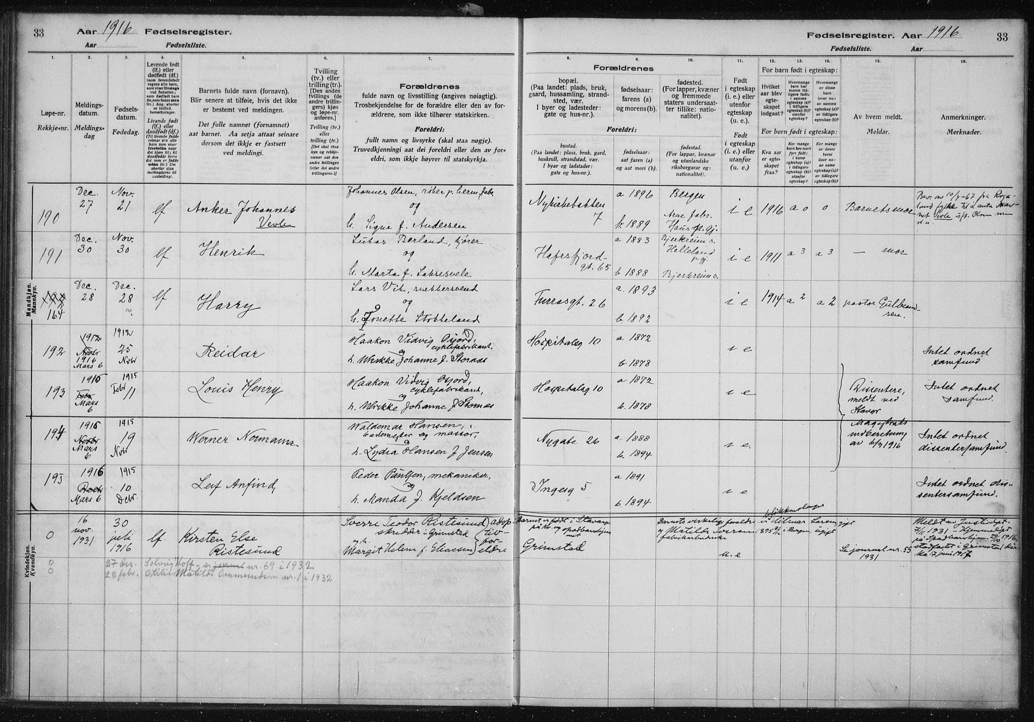 St. Petri sokneprestkontor, AV/SAST-A-101813/002/A/L0001: Birth register no. 1, 1916-1922, p. 33