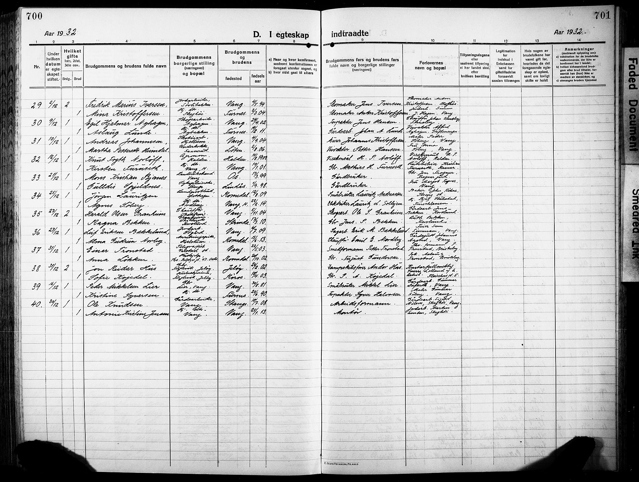 Vang prestekontor, Hedmark, AV/SAH-PREST-008/H/Ha/Hab/L0015: Parish register (copy) no. 15, 1915-1933, p. 700-701