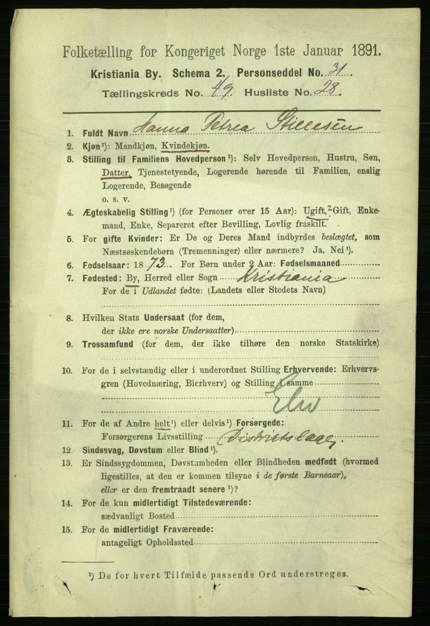 RA, 1891 census for 0301 Kristiania, 1891, p. 28945