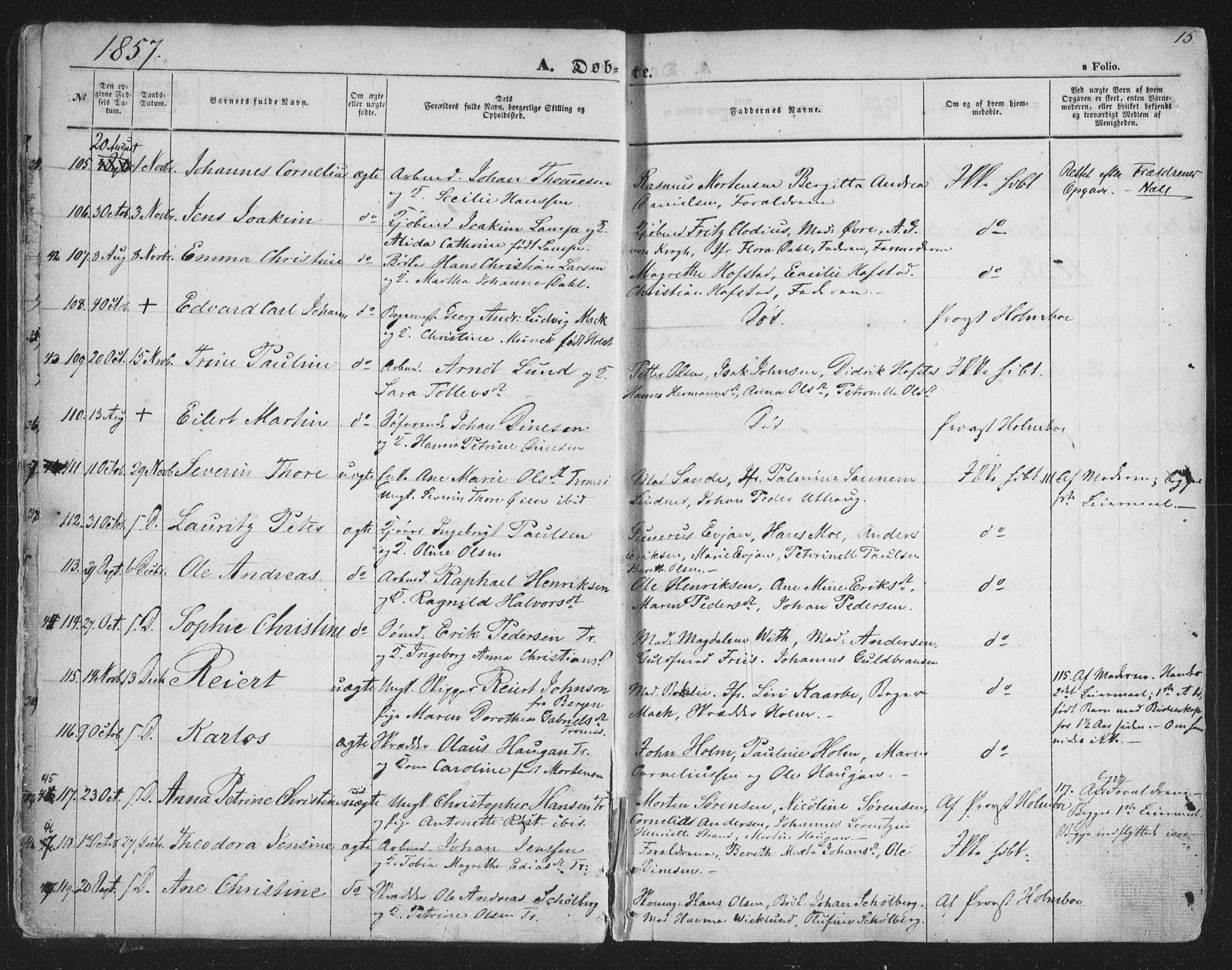 Tromsø sokneprestkontor/stiftsprosti/domprosti, SATØ/S-1343/G/Ga/L0011kirke: Parish register (official) no. 11, 1856-1865, p. 15
