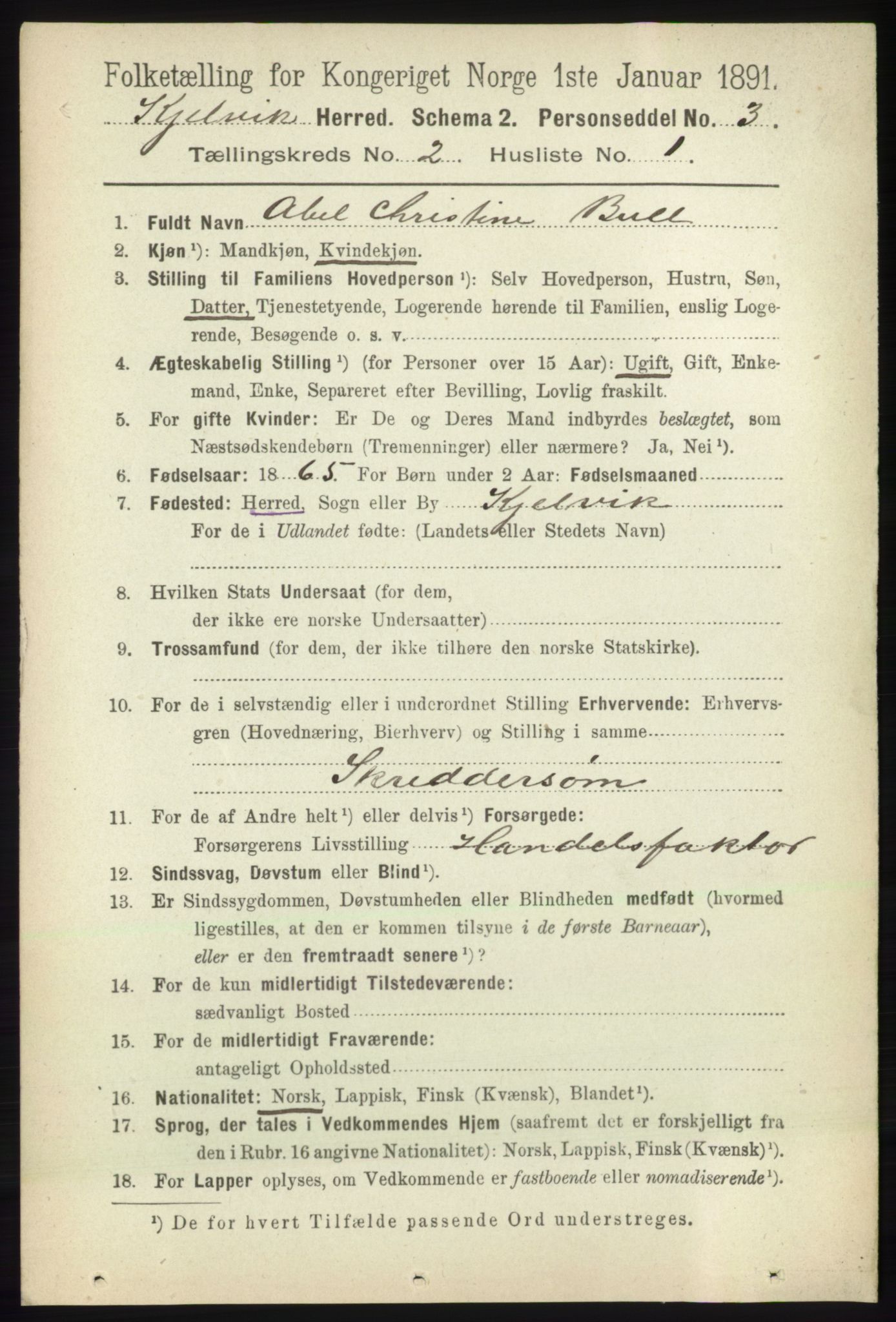 RA, 1891 census for 2019 Kjelvik, 1891, p. 104