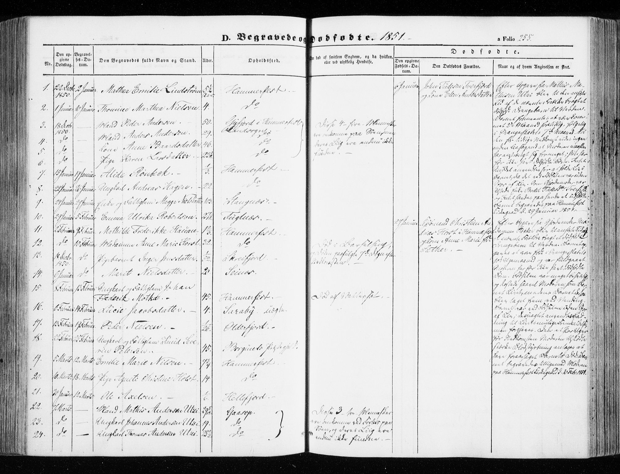 Hammerfest sokneprestkontor, SATØ/S-1347/H/Ha/L0004.kirke: Parish register (official) no. 4, 1843-1856, p. 255