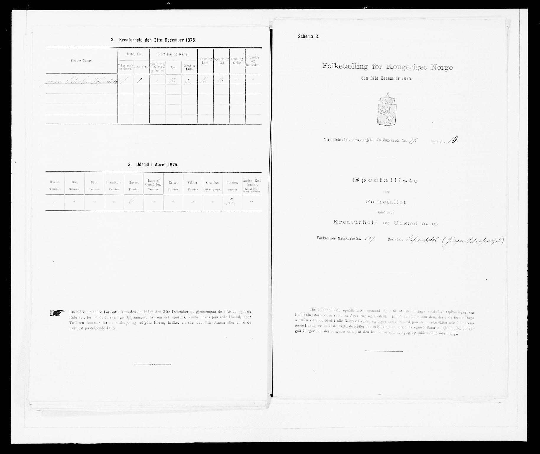 SAB, 1875 census for 1429P Ytre Holmedal, 1875, p. 1139