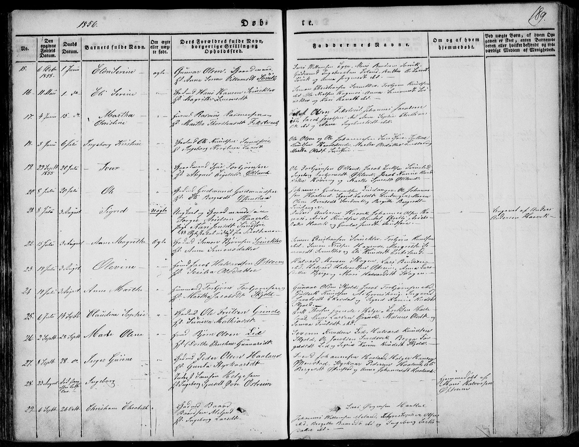 Skjold sokneprestkontor, SAST/A-101847/H/Ha/Haa/L0006: Parish register (official) no. A 6.1, 1835-1858, p. 189