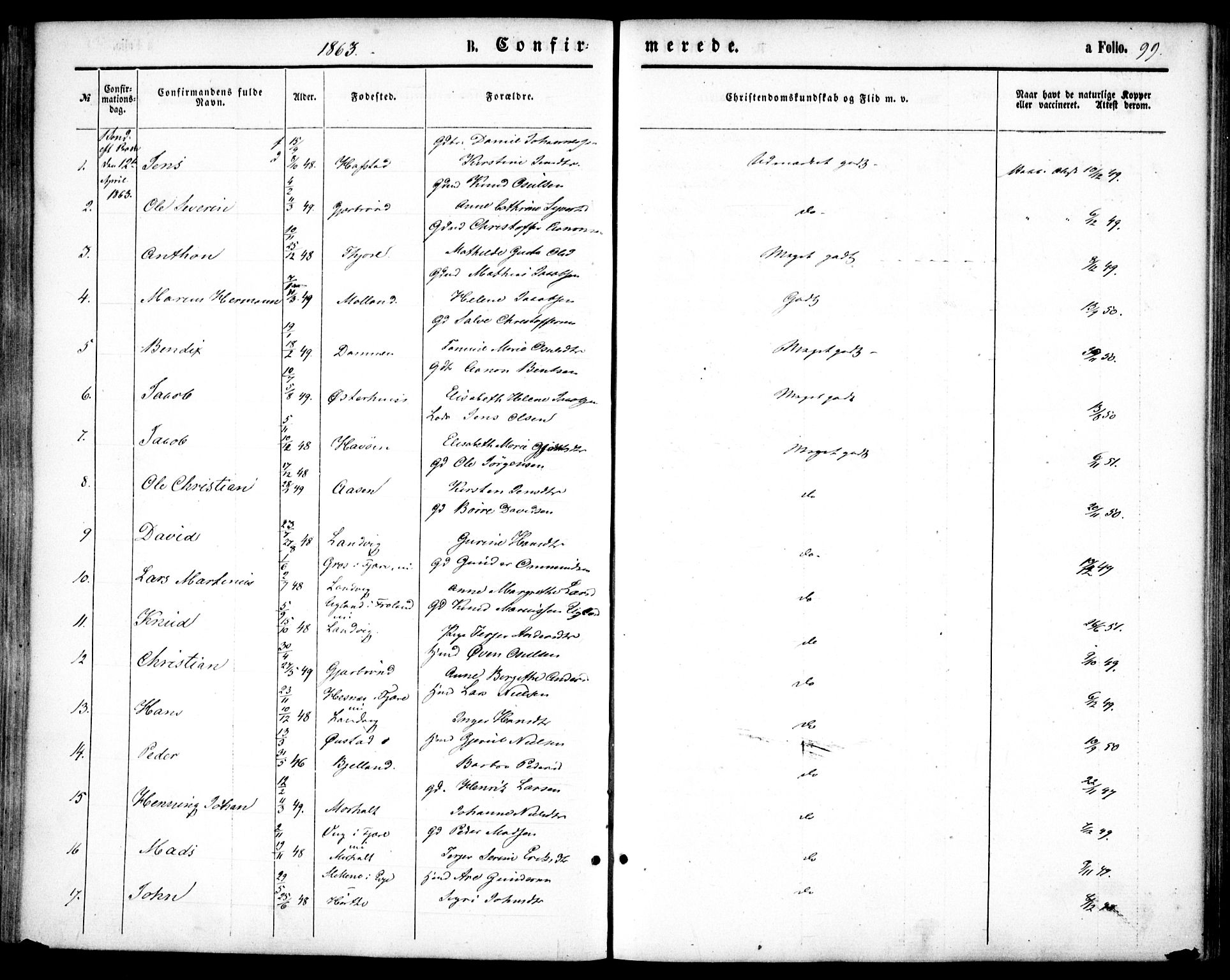 Hommedal sokneprestkontor, AV/SAK-1111-0023/F/Fa/Fab/L0005: Parish register (official) no. A 5, 1861-1877, p. 99