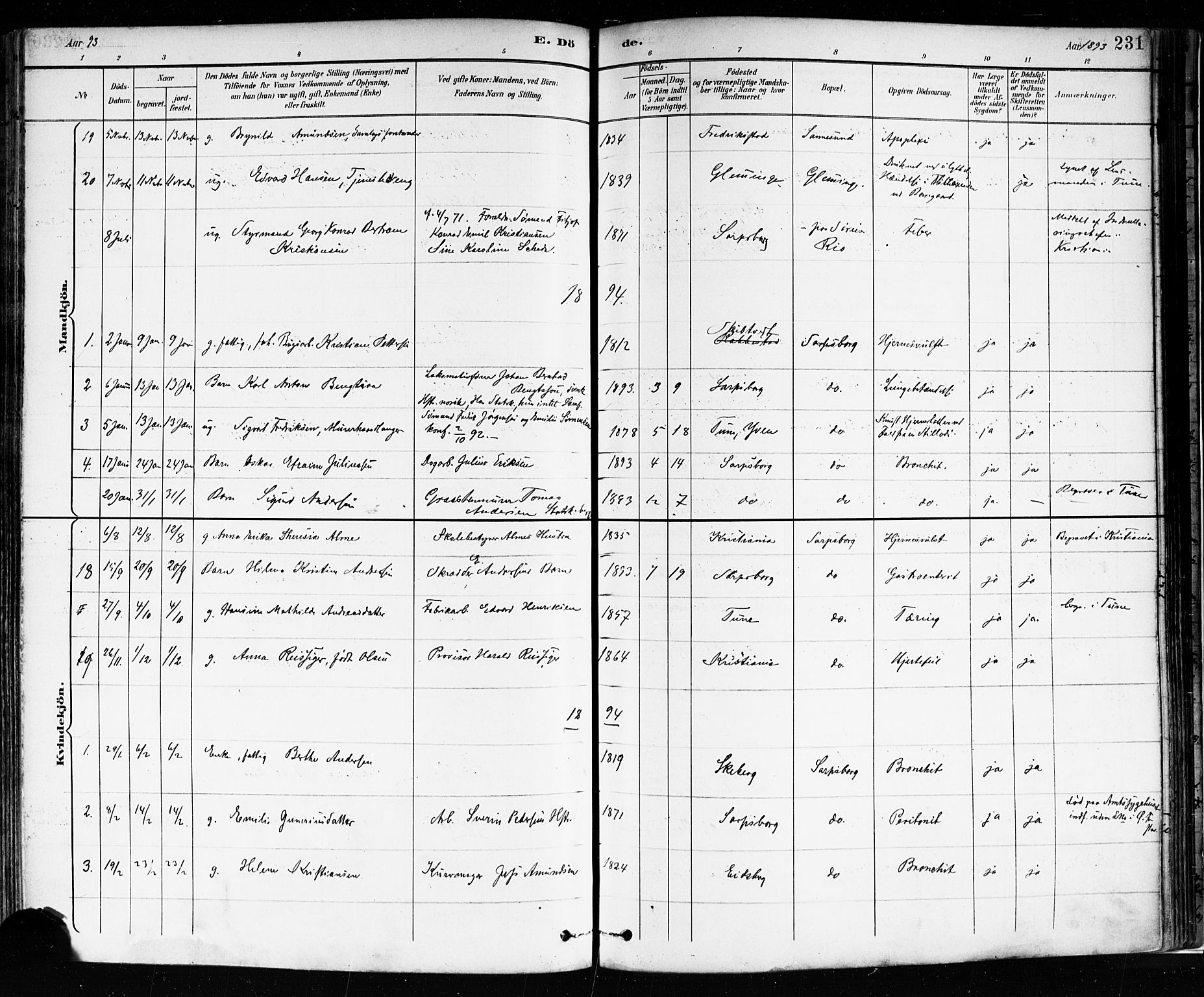 Sarpsborg prestekontor Kirkebøker, SAO/A-2006/F/Fa/L0004: Parish register (official) no. 4, 1892-1899, p. 231