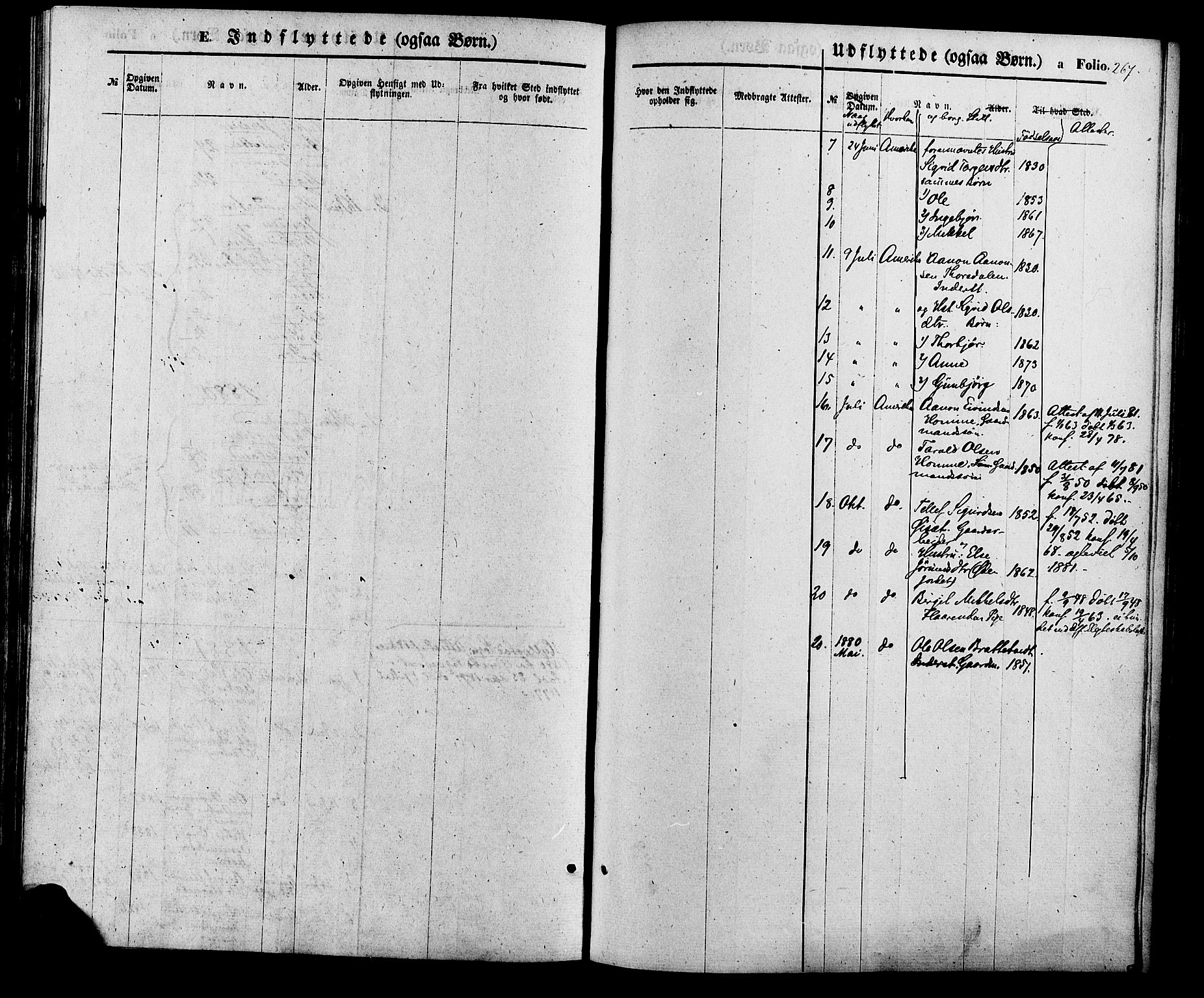 Valle sokneprestkontor, AV/SAK-1111-0044/F/Fa/Fac/L0008: Parish register (official) no. A 8, 1868-1882, p. 267