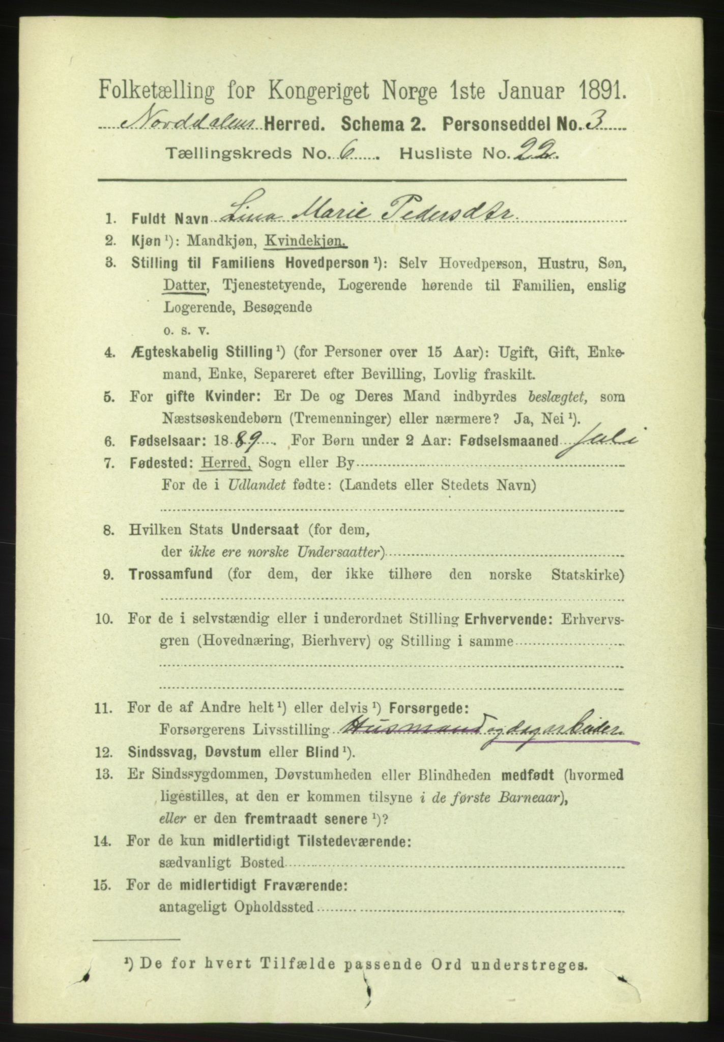 RA, 1891 census for 1524 Norddal, 1891, p. 1270