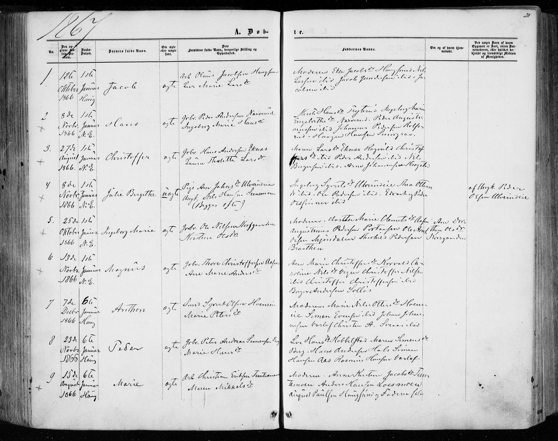 Eiker kirkebøker, SAKO/A-4/F/Fa/L0016: Parish register (official) no. I 16, 1860-1868, p. 211