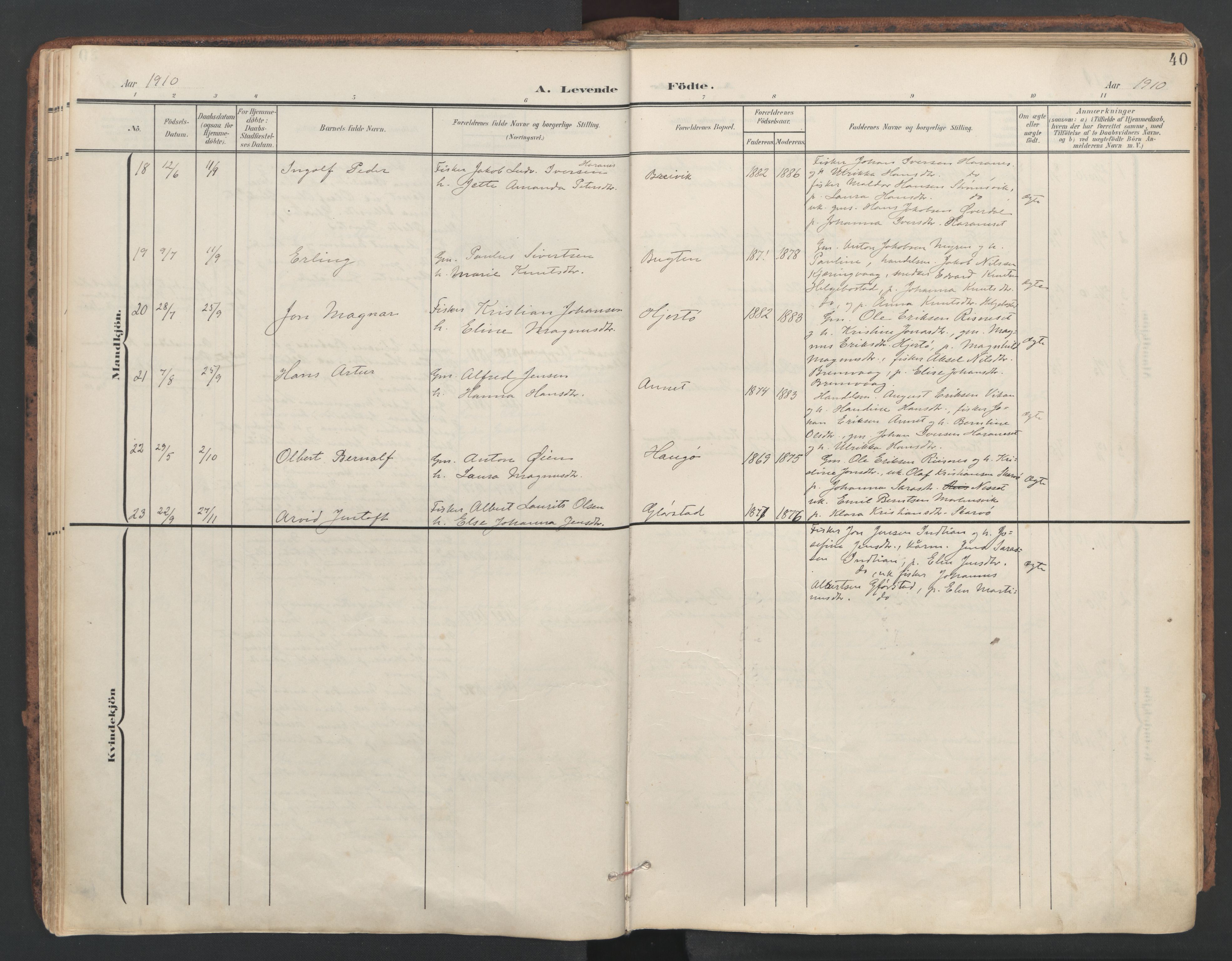 Ministerialprotokoller, klokkerbøker og fødselsregistre - Sør-Trøndelag, SAT/A-1456/634/L0537: Parish register (official) no. 634A13, 1896-1922, p. 40