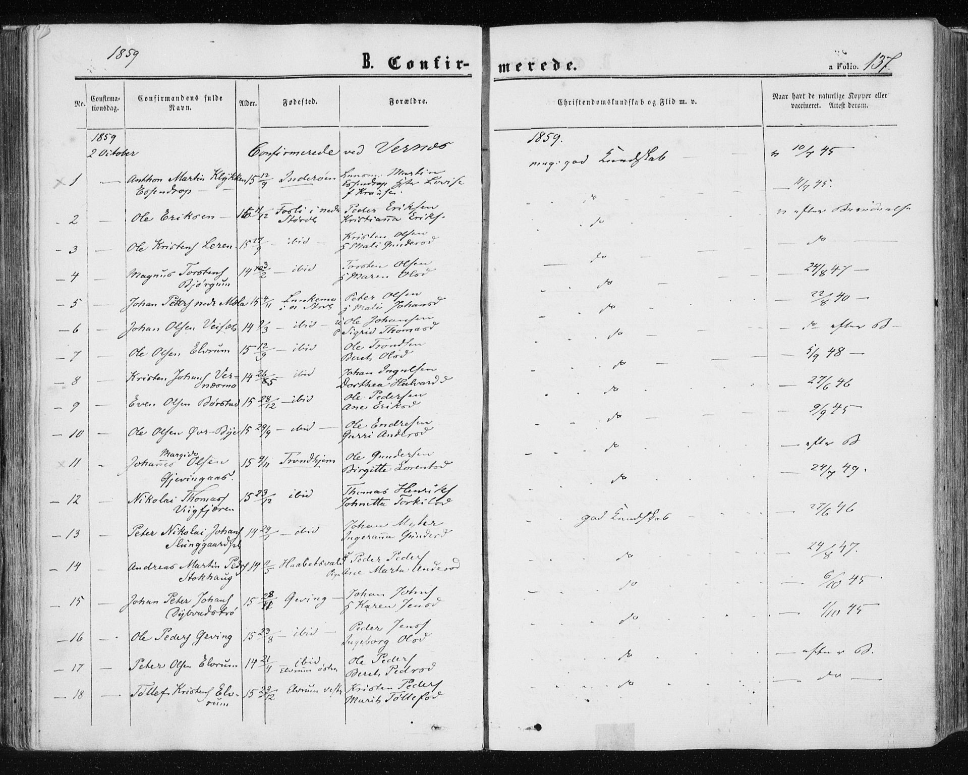 Ministerialprotokoller, klokkerbøker og fødselsregistre - Nord-Trøndelag, SAT/A-1458/709/L0075: Parish register (official) no. 709A15, 1859-1870, p. 137
