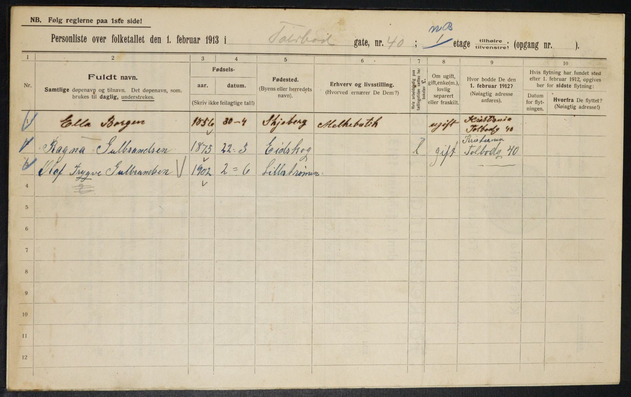 OBA, Municipal Census 1913 for Kristiania, 1913, p. 113415