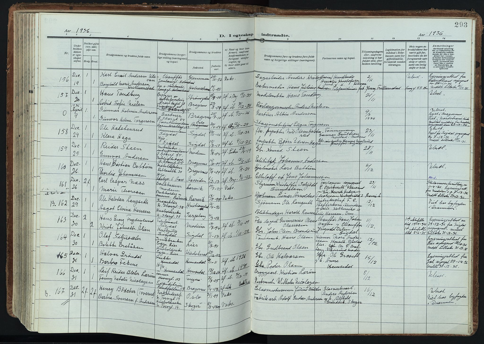 Bragernes kirkebøker, SAKO/A-6/F/Fc/L0009: Parish register (official) no. III 9, 1921-1939, p. 293