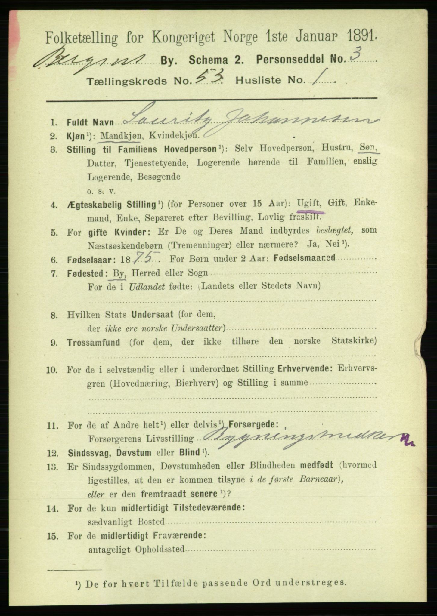 RA, 1891 Census for 1301 Bergen, 1891, p. 61623