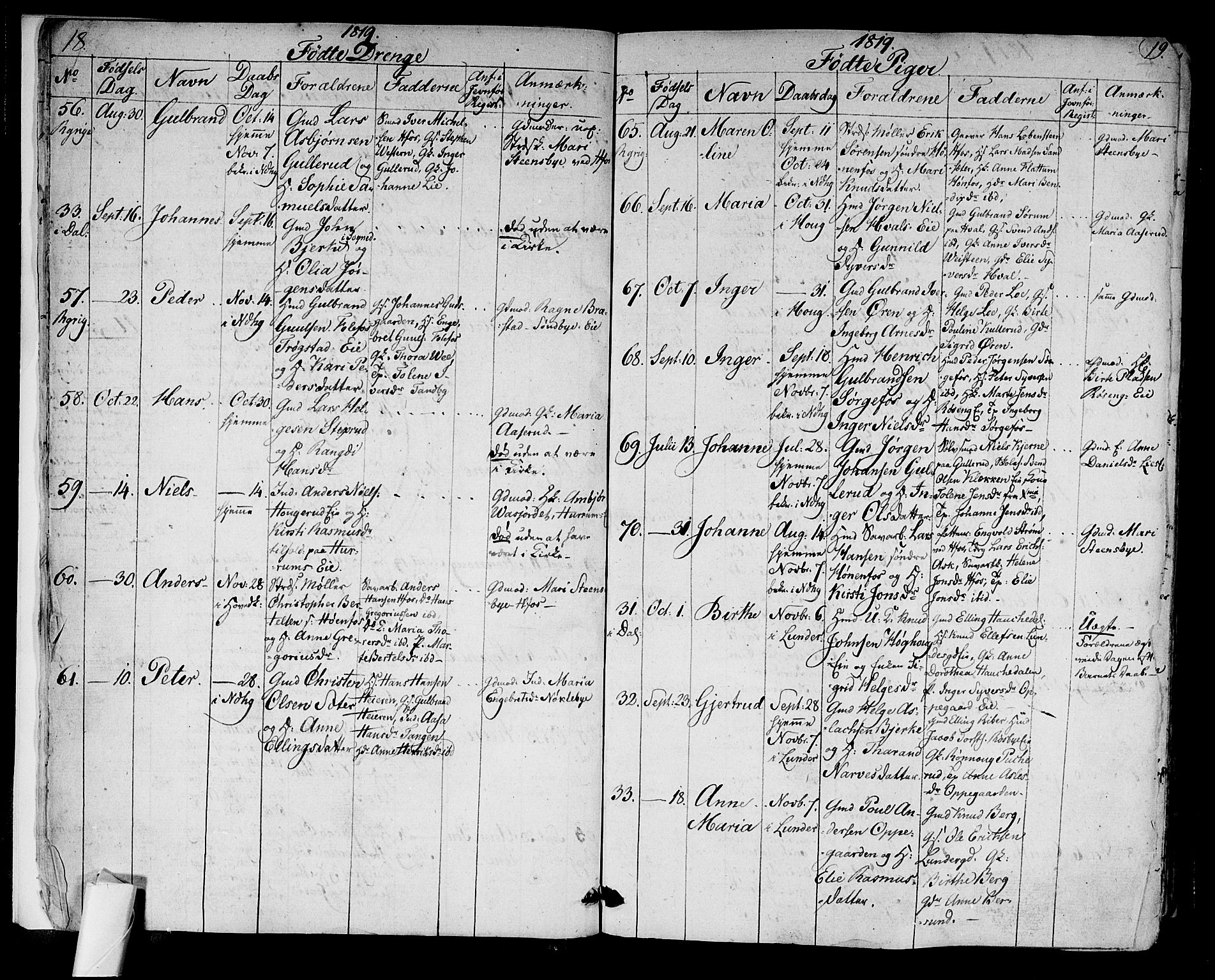 Norderhov kirkebøker, AV/SAKO-A-237/F/Fa/L0009: Parish register (official) no. 9, 1819-1837, p. 18-19