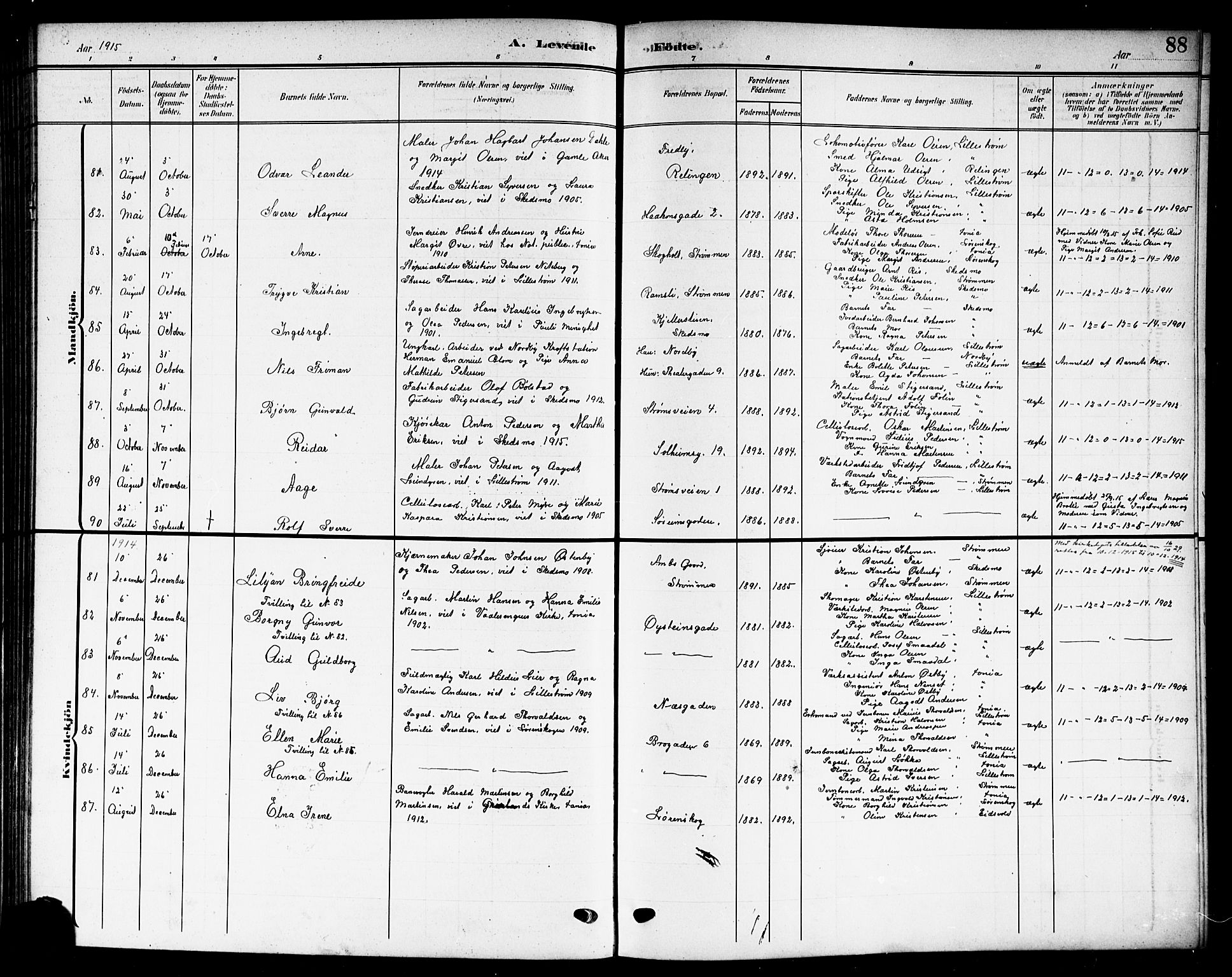 Skedsmo prestekontor Kirkebøker, AV/SAO-A-10033a/G/Gc/L0001: Parish register (copy) no. III 1, 1908-1916, p. 88