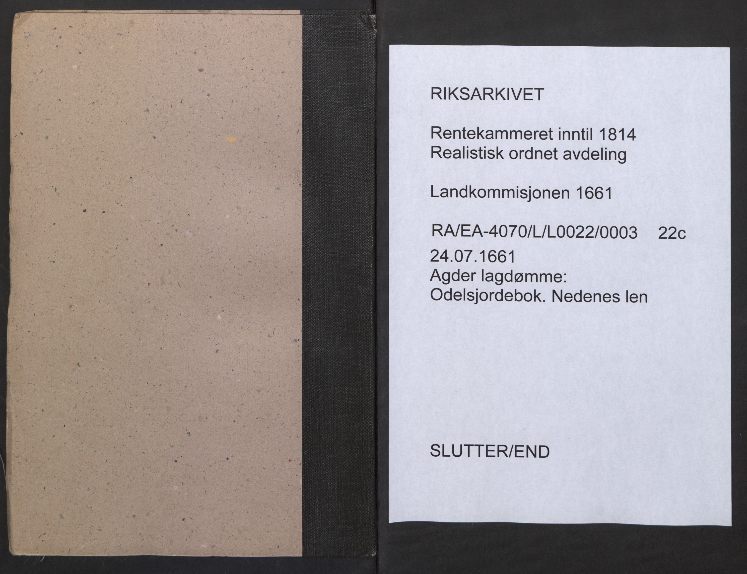 Rentekammeret inntil 1814, Realistisk ordnet avdeling, AV/RA-EA-4070/L/L0022/0003: Agder lagdømme: / Odelsjordebok. Nedenes len, 1661