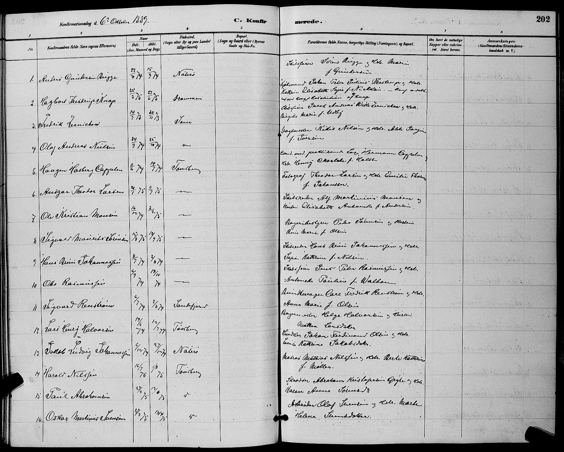Tønsberg kirkebøker, SAKO/A-330/G/Ga/L0006: Parish register (copy) no. 6, 1885-1895, p. 202